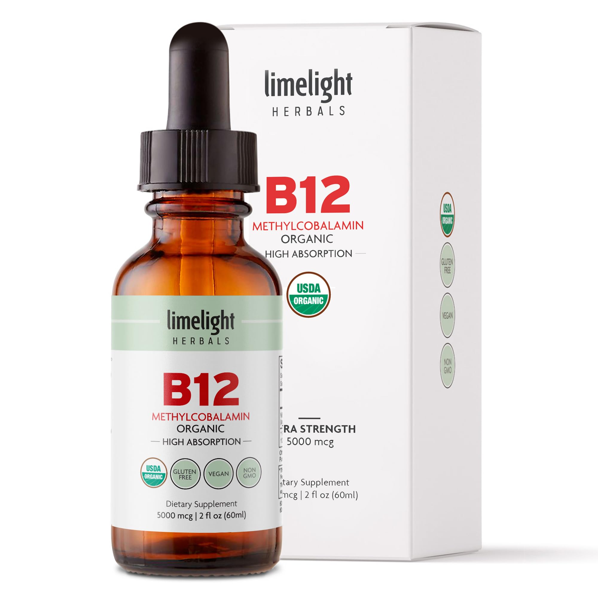 Gouttes sublinguales LIMELIGHT HERBALS B12 – absorption rapide et pratique.