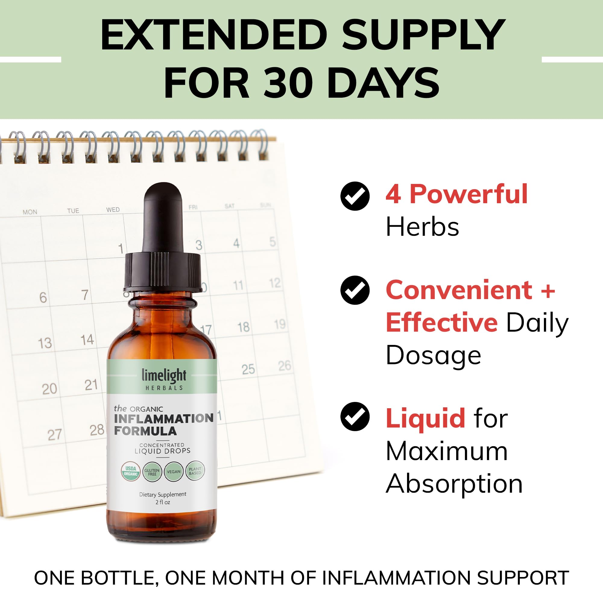 LIMELIGHT HERBALS Inflammation Formula Advanced ingrédients biologiques – sans OGM et végane.