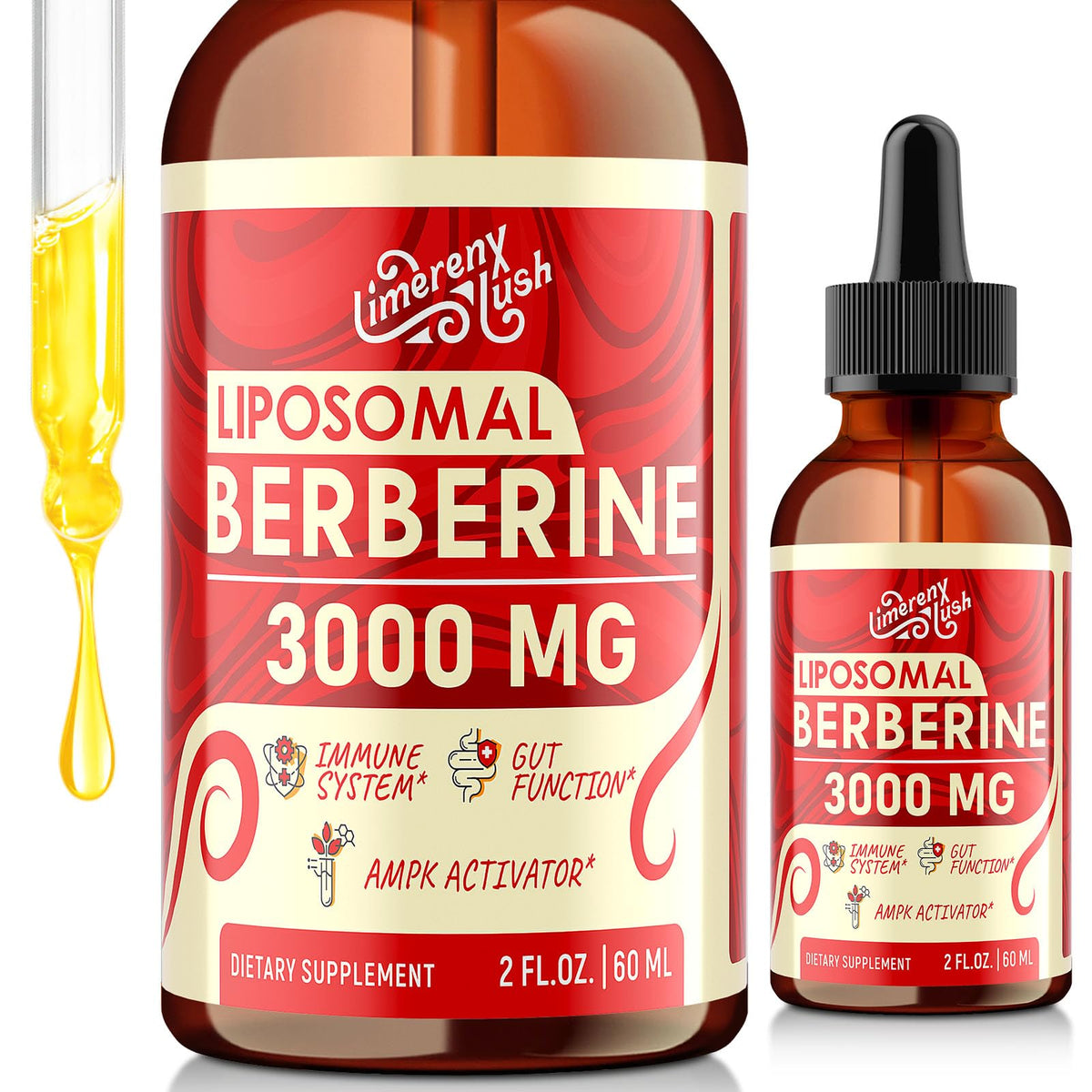 LimerenxLush gouttes liposomales de berbérine en flacon pour absorption améliorée