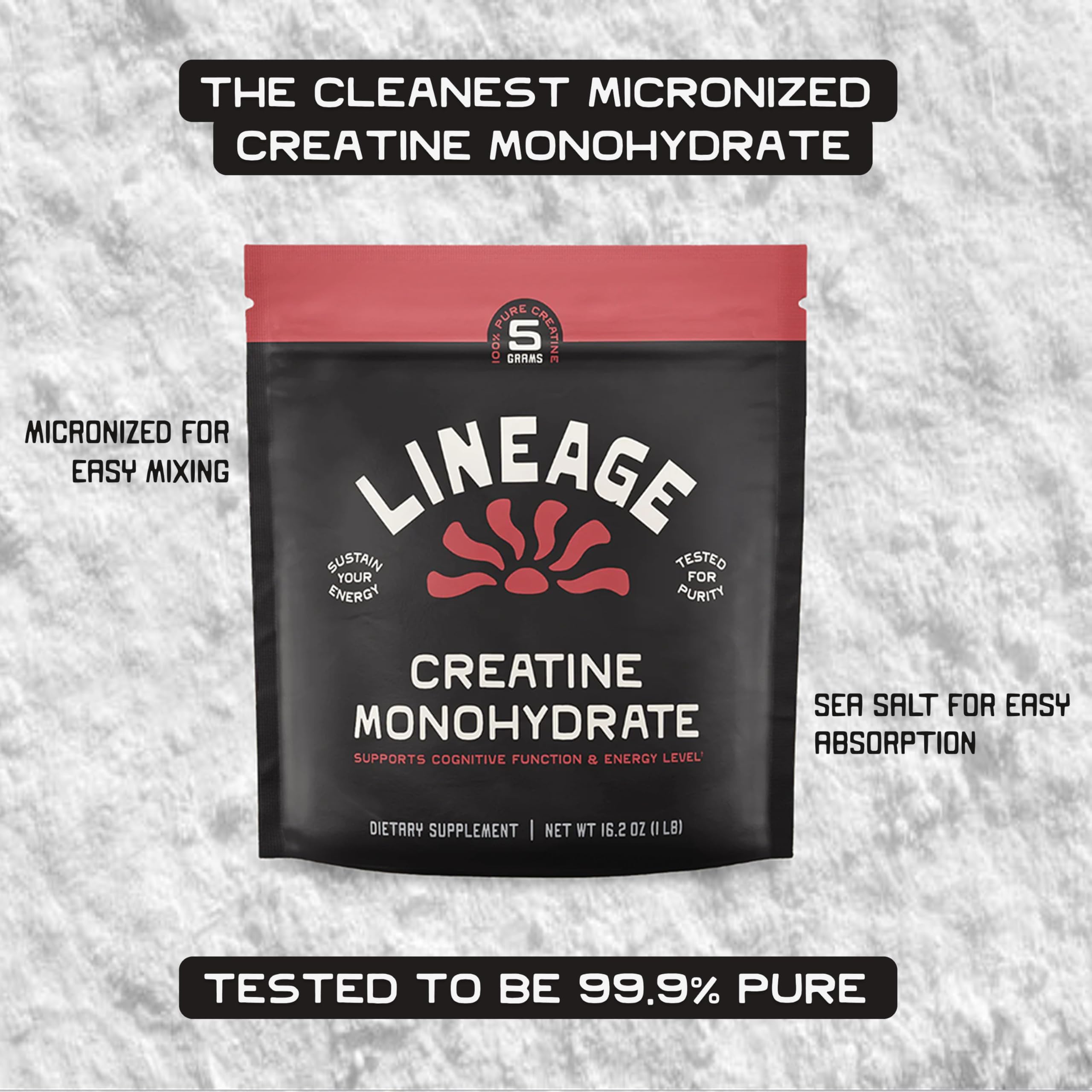Lineage Provisions créatine micronisée dans l’eau, dissolution rapide.