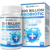 Linkvibe Probiotiques 300 Milliards CFU — bouteille compacte favorisant la digestion équilibrée.