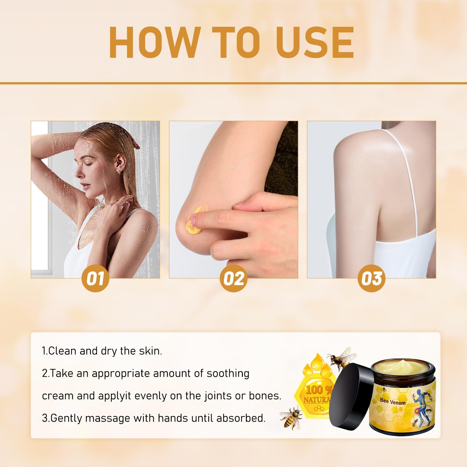LinTsing Crème Venin d’Abeille – pieds, massage facile et texture légère.