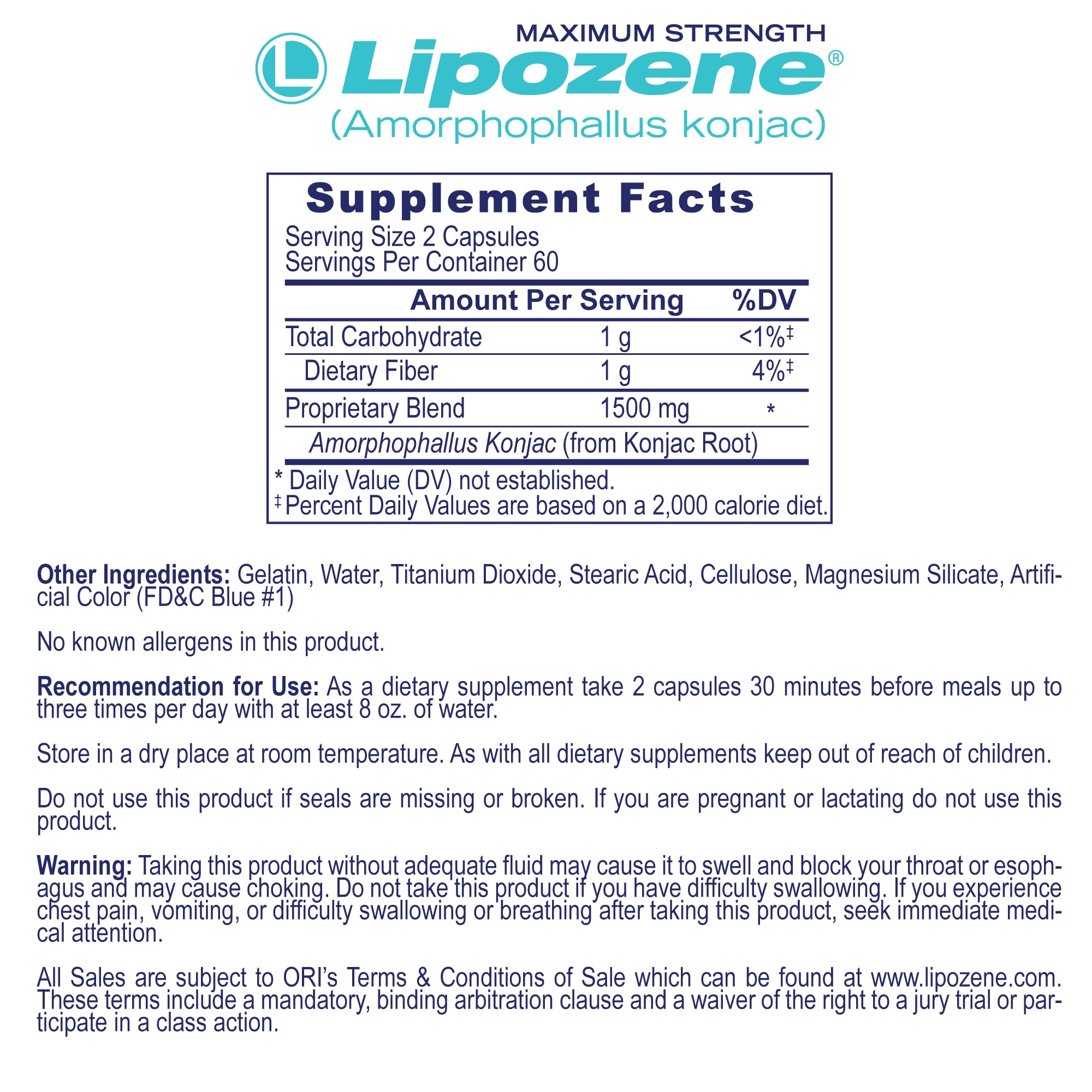 Lipozene étiquette et emballage offrent des informations claires sur le dosage.