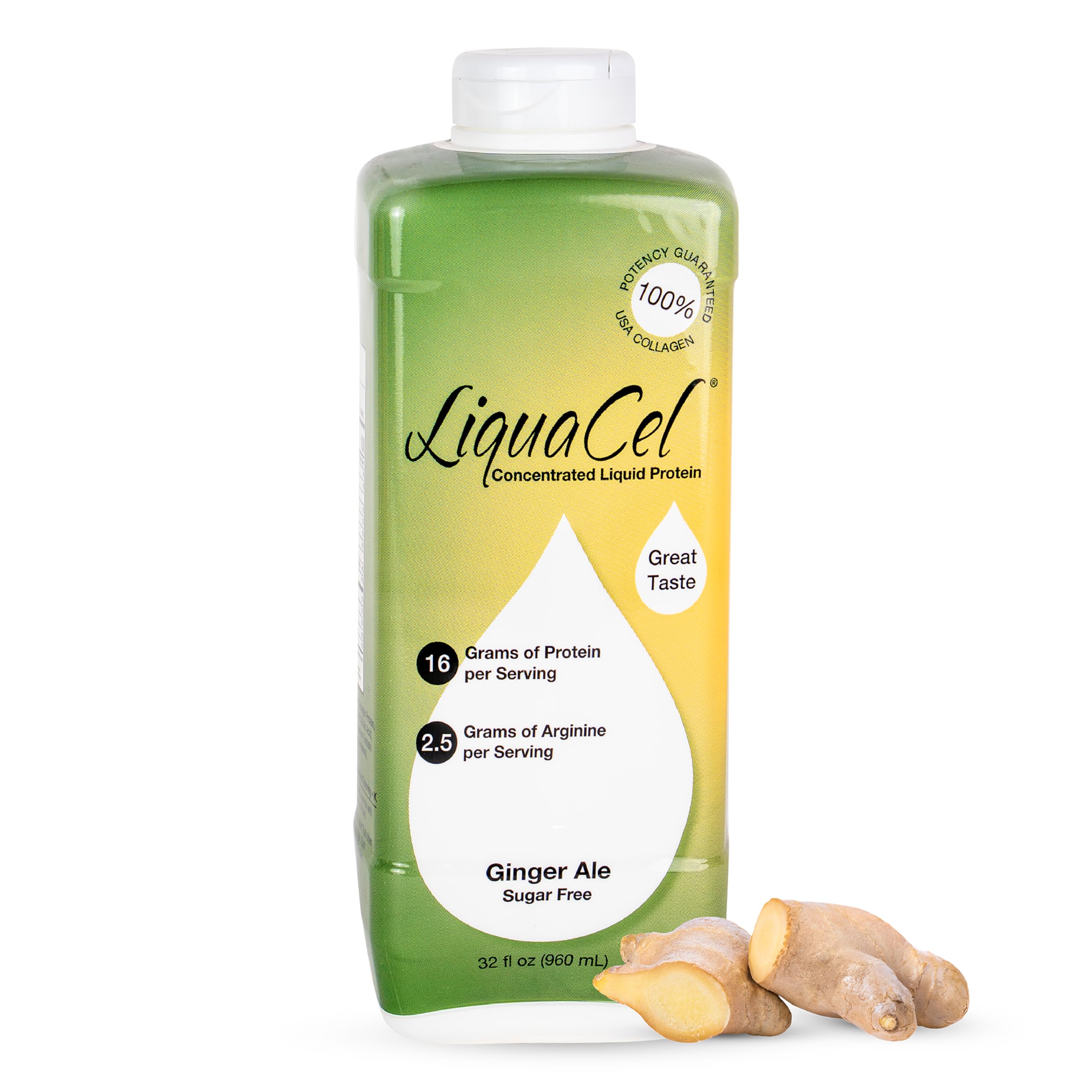 LiquaCel Ginger-Cola 946 ml, bouteille pratique pour un apport protéique quotidien.