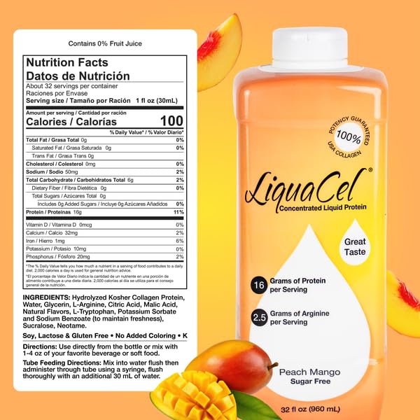 LiquaCel Pêche Mangue versé dans un verre, pratique au quotidien.