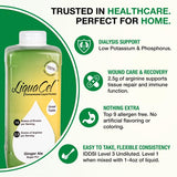 Étiquette LiquaCel indiquant 16 g protéine et 2,5 g d’arginine par dose.