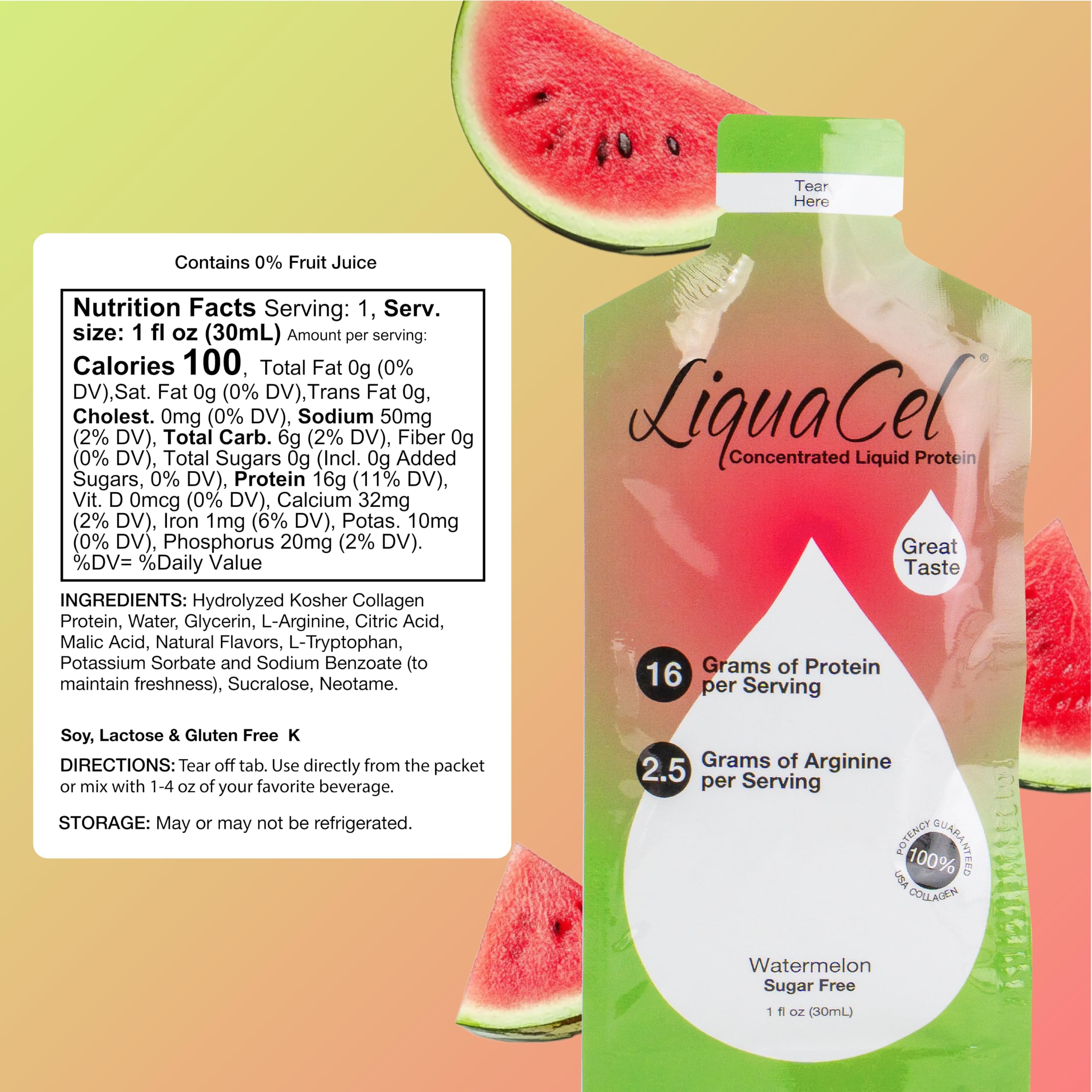 LiquaCel sachet protéine prêt à boire pastèque, pratique en déplacement.