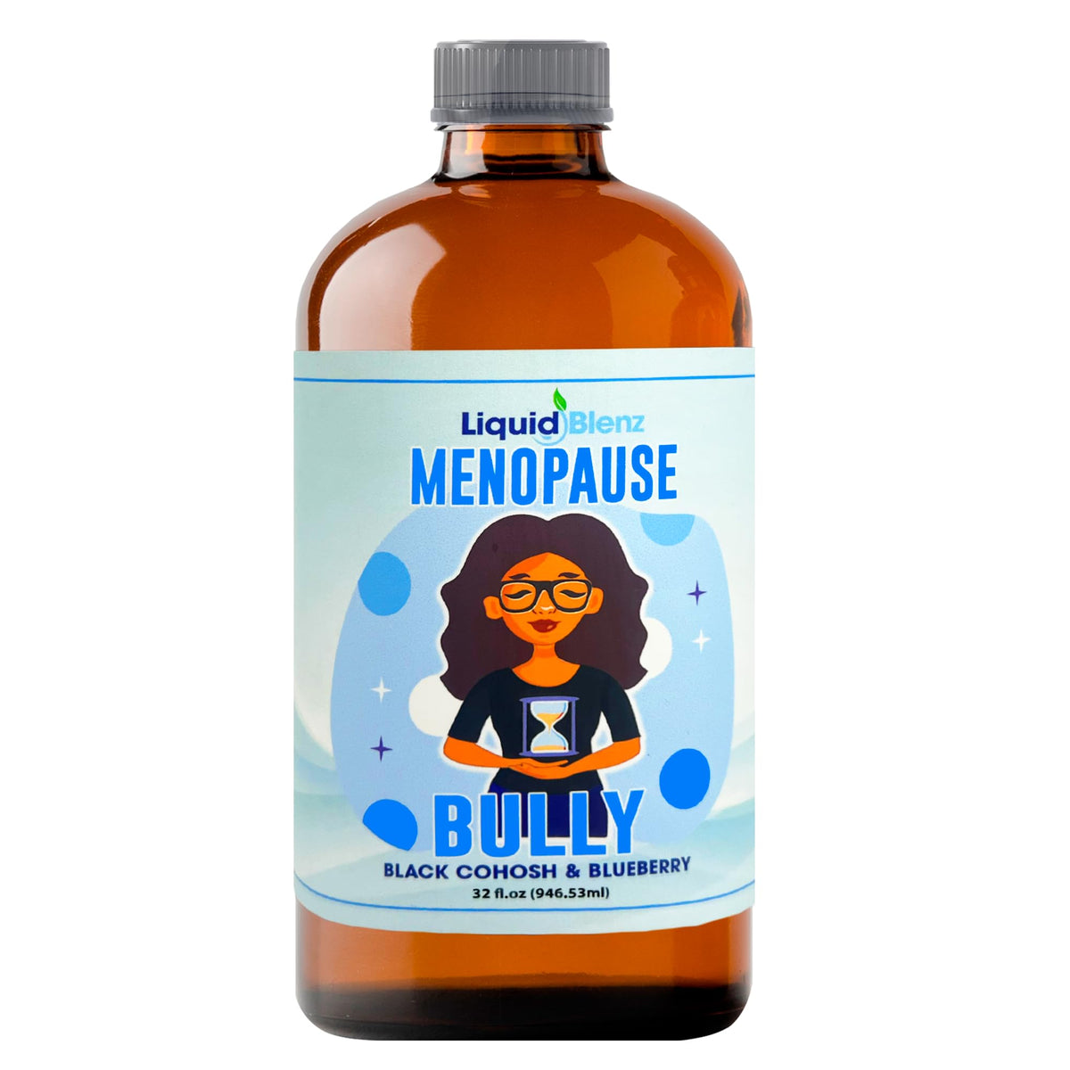 LIQUID BLENZ Menopause Bully, flacon-goutte pratique pour une posologie facile au quotidien.