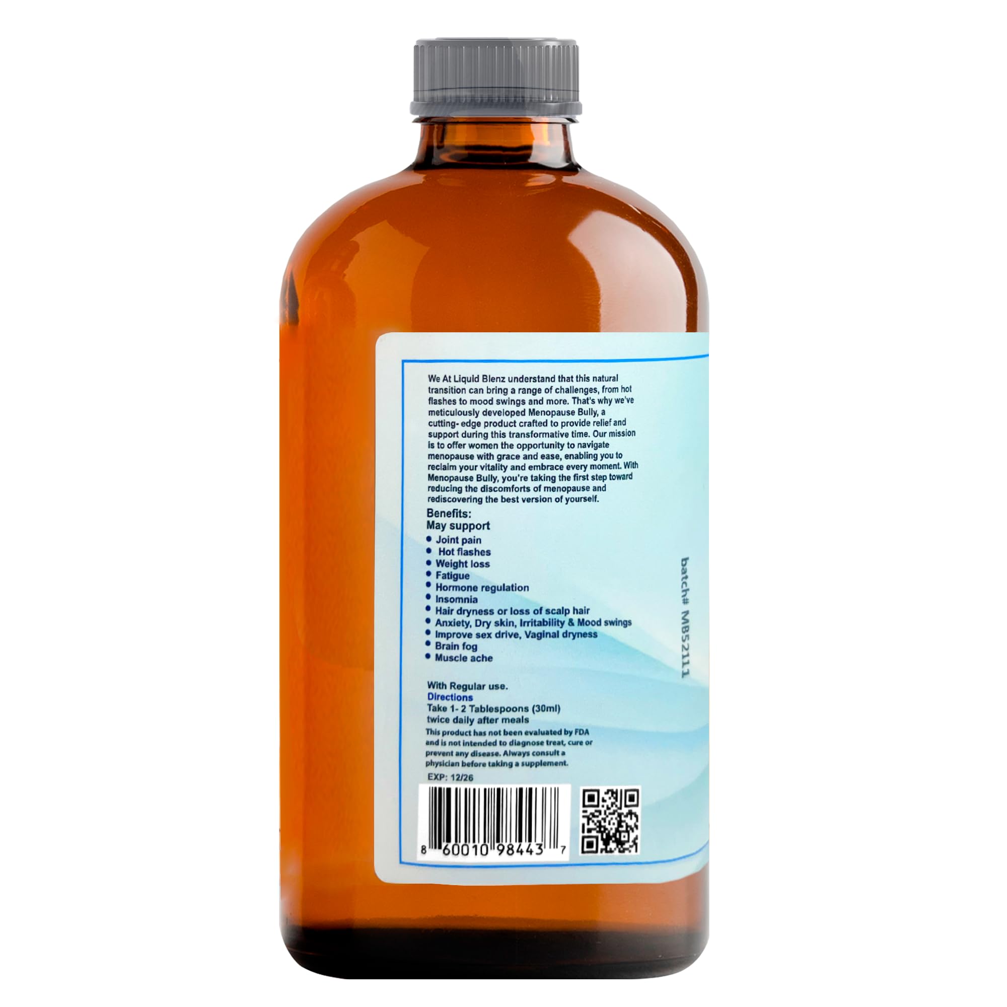 Goutte-dose LIQUID BLENZ Menopause Bully pour dosage précis.
