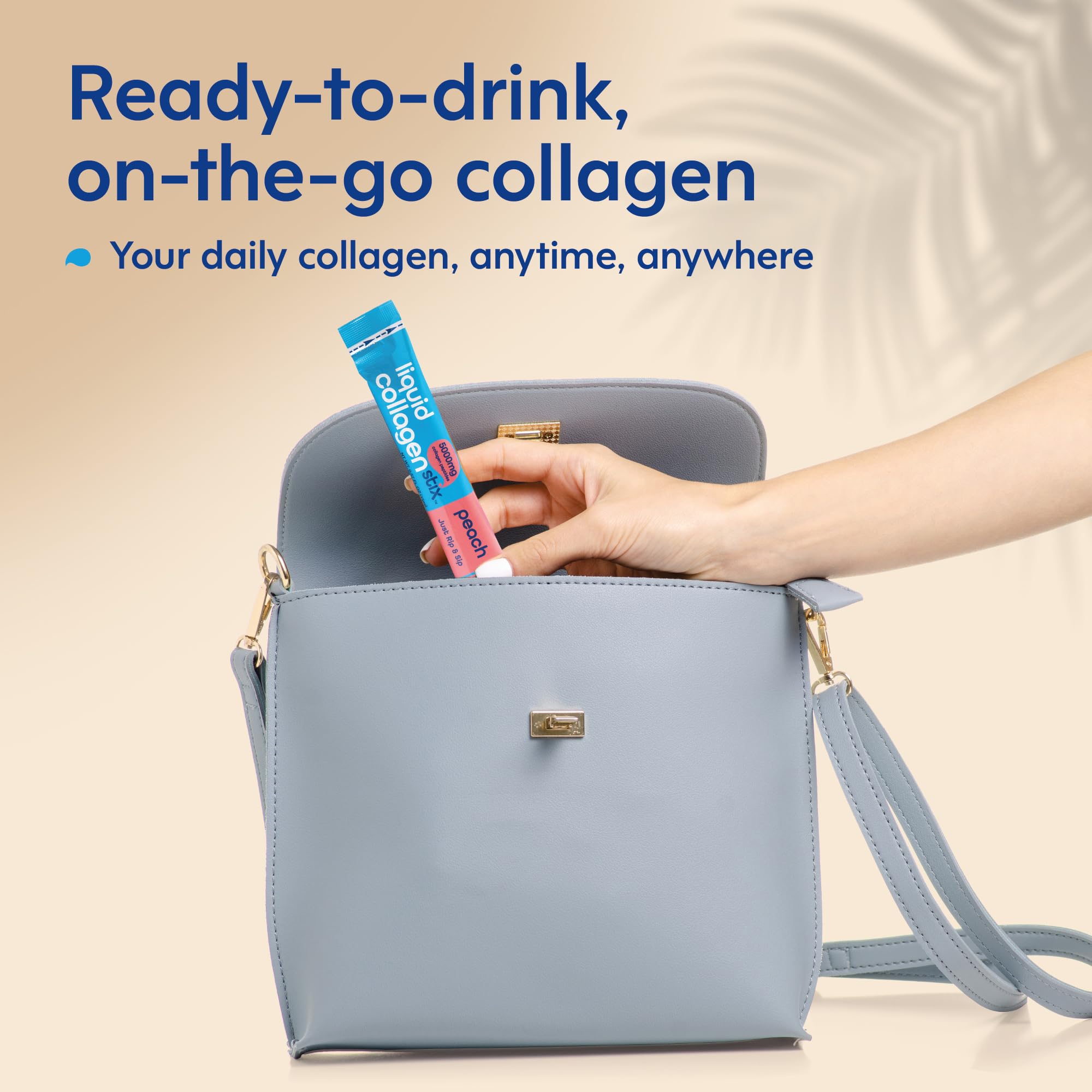 Liquid Collagen Stix sachet-porte-sac: pratique à transporter pour un usage en déplacement.