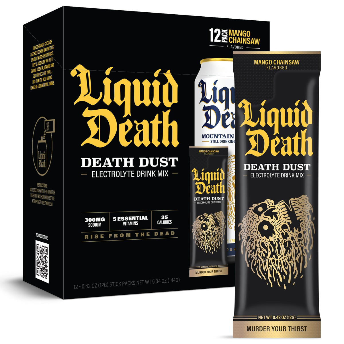 Liquid Death Electrolyte Death Dust, sachets mangue, hydratation pratique après l'effort.