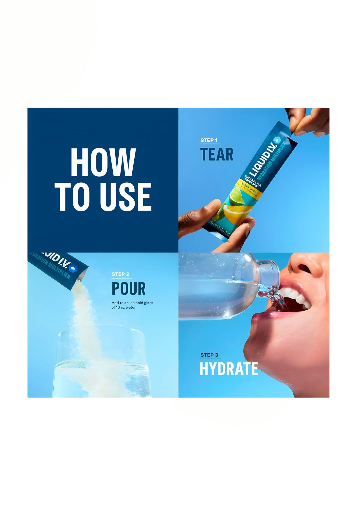 Format portable de Liquid I.V Hydration Multiplier, facile à emporter en toutes occasions.
