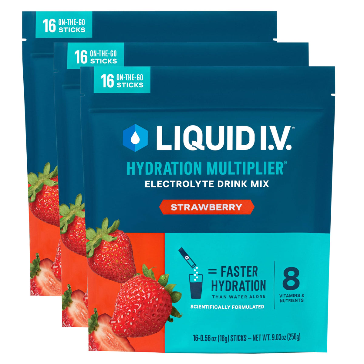 Liquid I.V. Fraise sachet : préparation rapide d'une boisson électrolytée