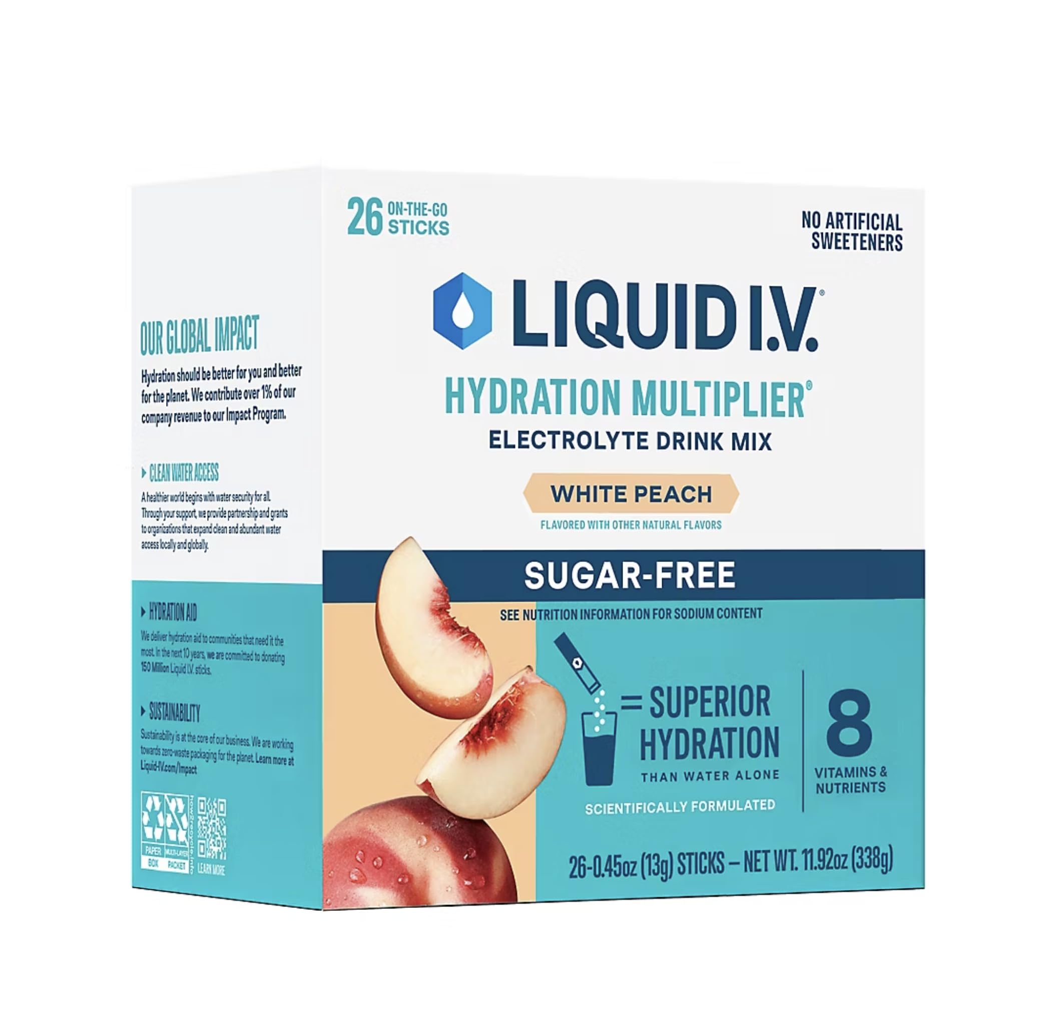 Liquid I.V. Hydratation sans sucre, saveur pêche blanche, pratique en déplacement