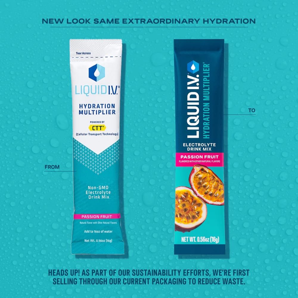 Sachet se dissolvant rapidement dans l’eau Liquid I.V. Hydration Multiplier Passion Fruit.