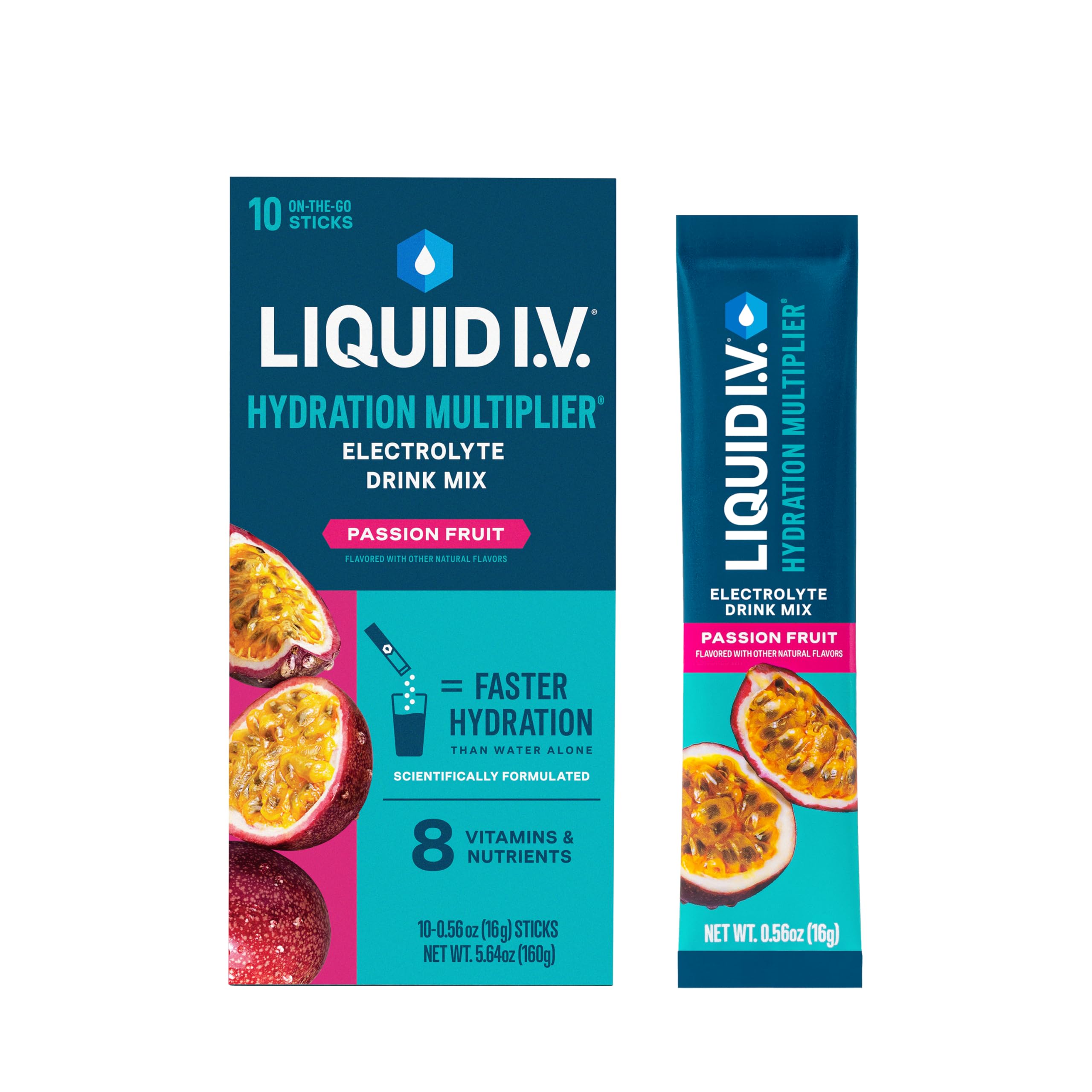 Liquid I.V. Hydration Multiplier fruit de la passion, sachet prêt à diluer pour hydratation rapide.