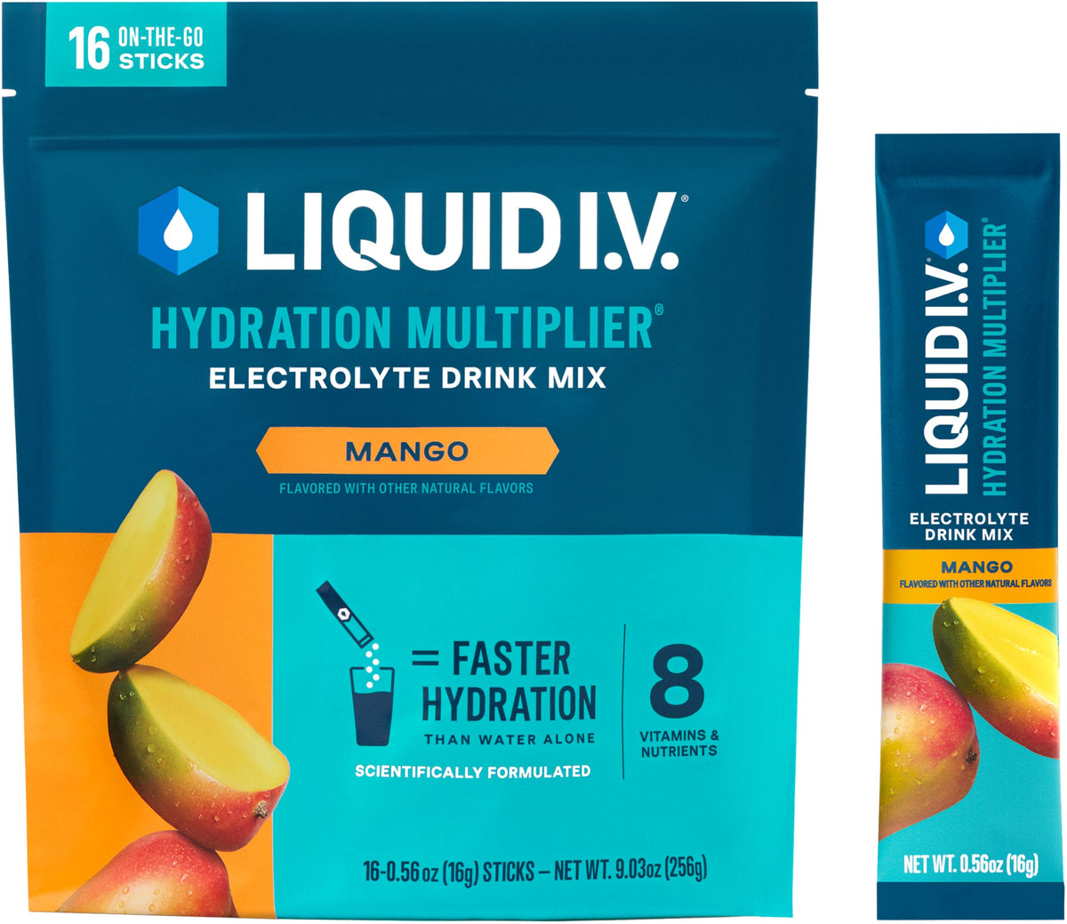Liquid I.V. Mangue, emballage portion prête à verser pour hydratation pratique