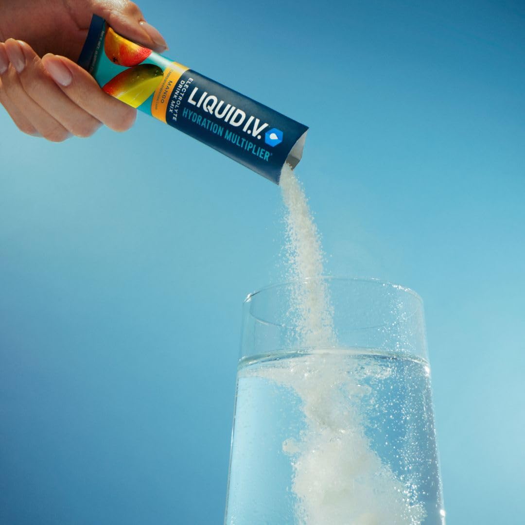 Poudre électrolytique Liquid I.V. Mangue, mélange facile et rafraîchissant