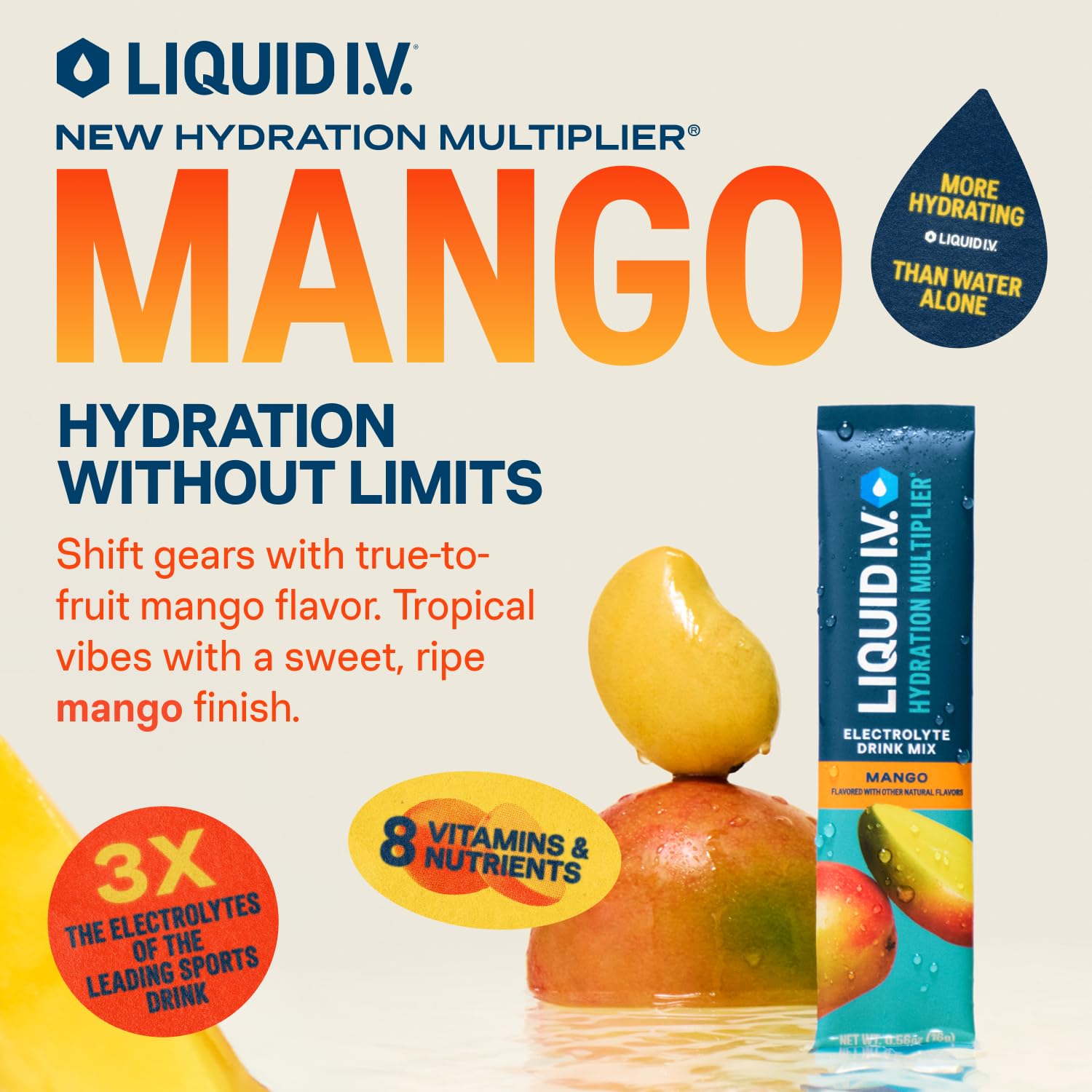 Liquid I.V. Mangue, sachet unique facilitant la préparation rapide