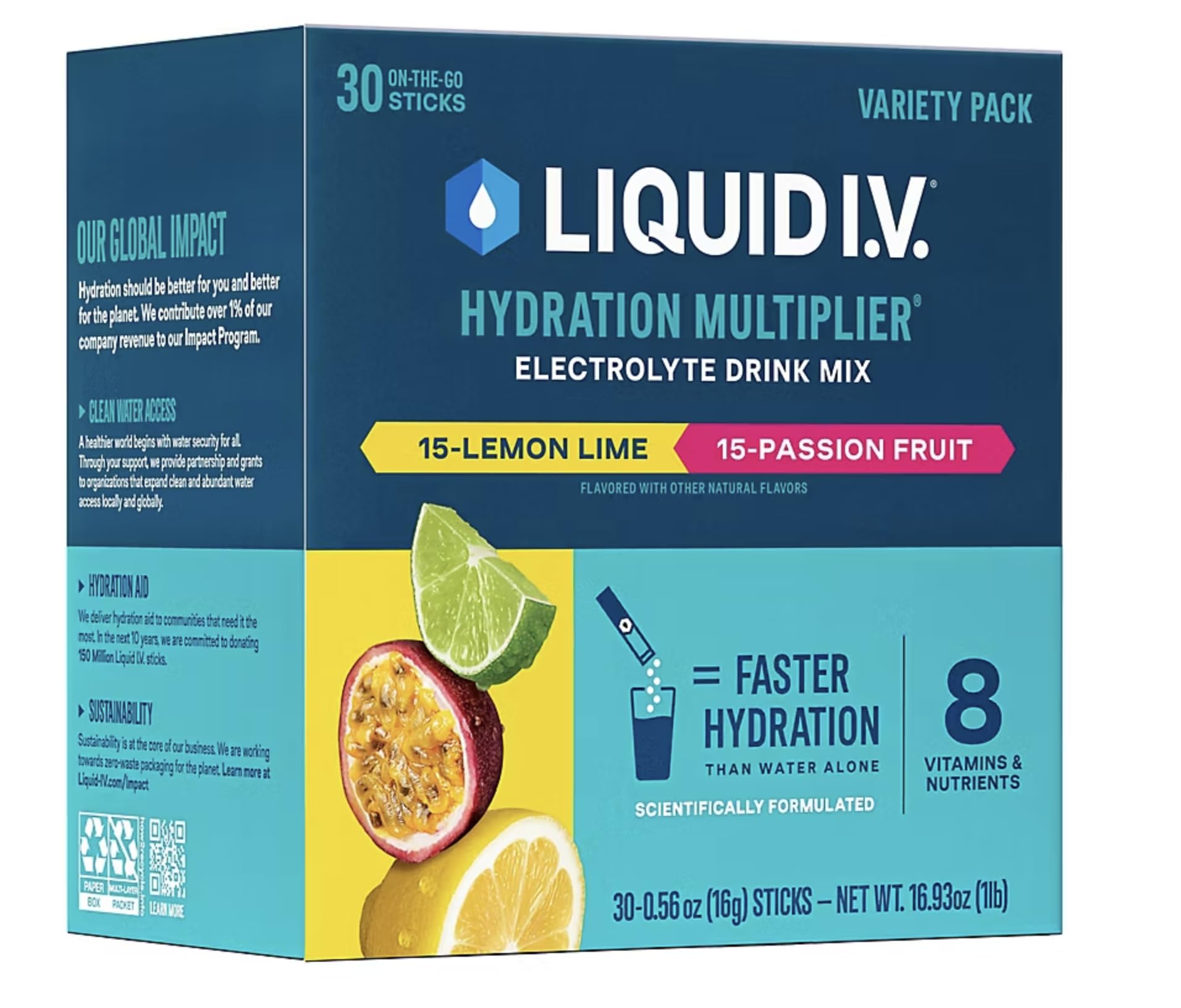 Liquid I.V Hydration Multiplier pack fruit de la passion, rafraîchissement rapide en déplacement.