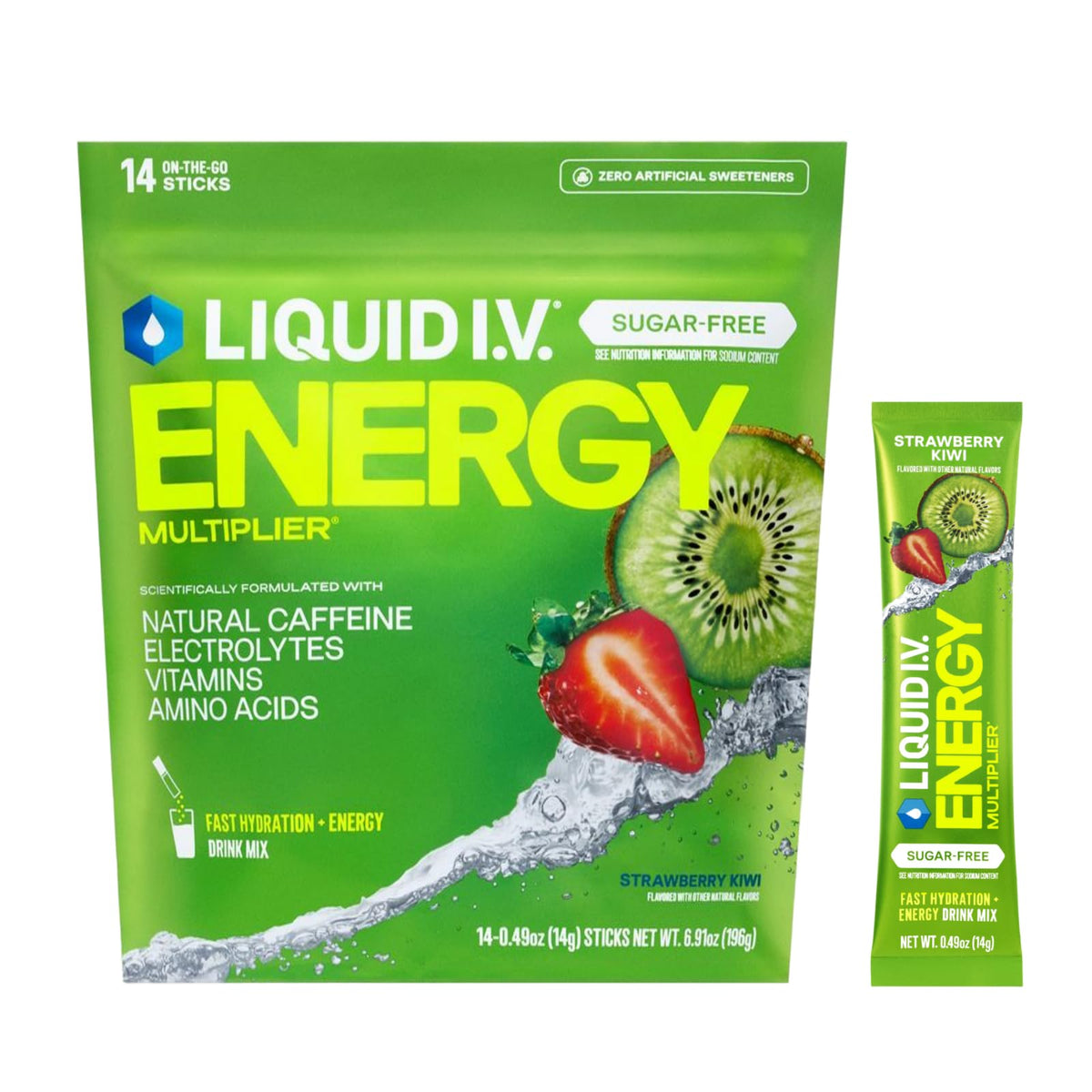 Liquid I.V. Hydration Multiplier Sans Sucre Énergie – Fraise Kiwi, hydratation pratique et énergie équilibrée