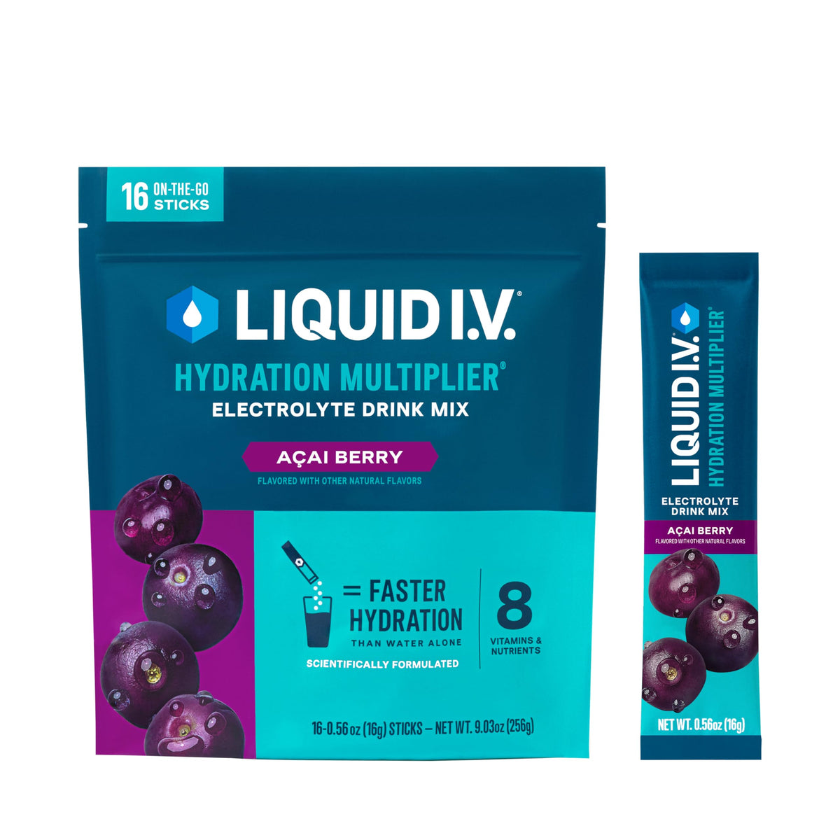 Liquid I.V. Hydration Multiplier sachet acai-baie, hydratation rapide en déplacement