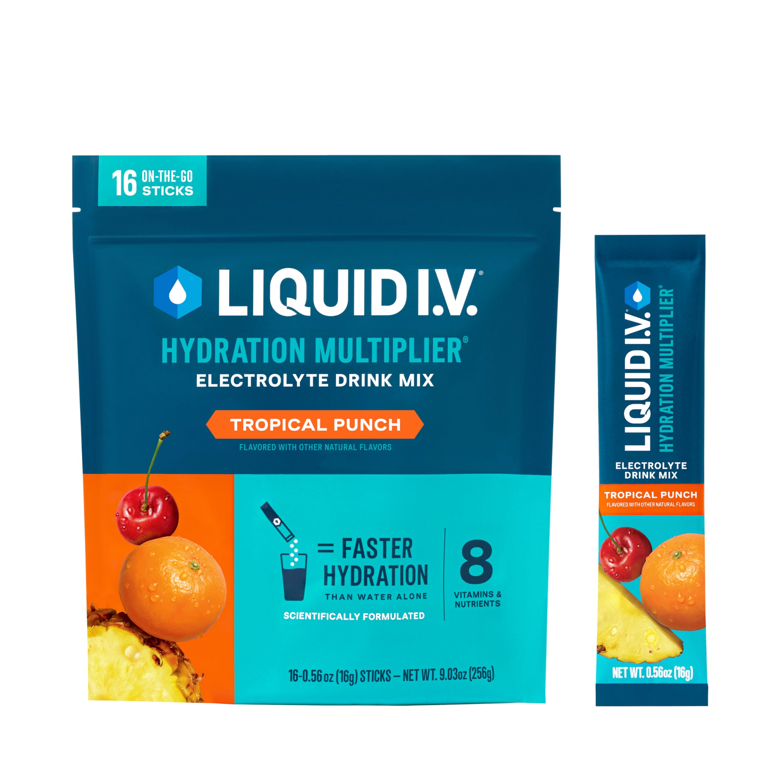 Liquid I.V. Hydratation Multiplier Tropical Punch en sachet individuel, pratique pour l'hydratation en déplacement