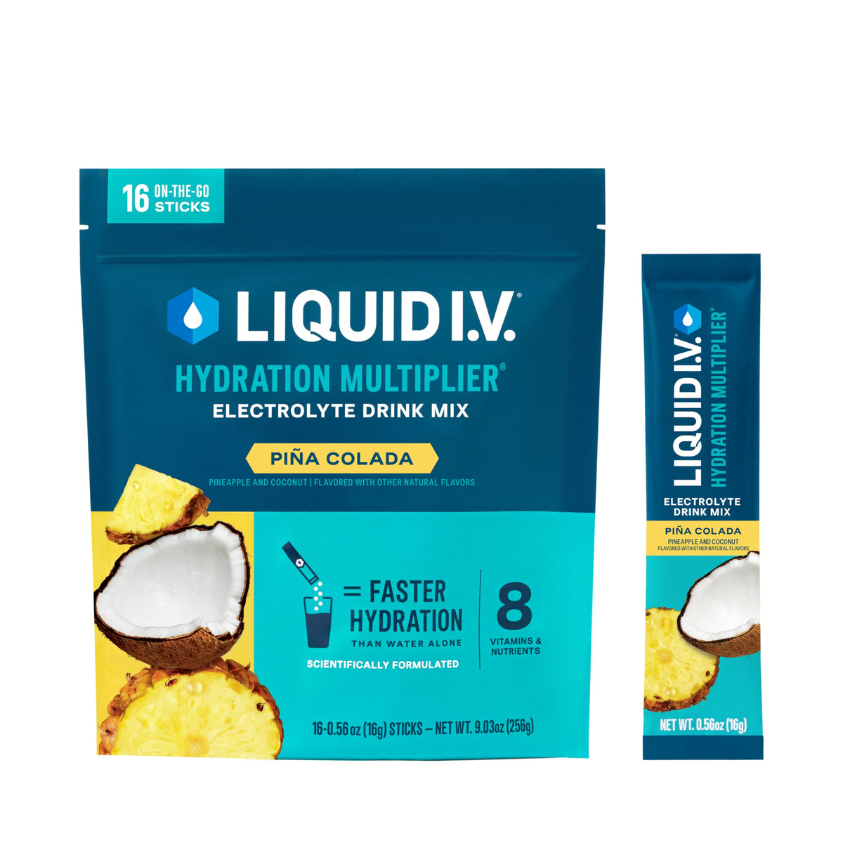 Liquid I.V. Hydration Multiplier Piña Colada en sachet, hydratation rapide pendant l'effort.