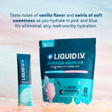 Liquid I.V. Cotton Candy mélange eau montre une boisson savoureuse et hydratante