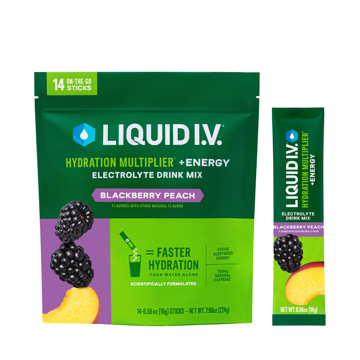 Liquid I.V Hydration Multiplier + Energy sachet framboise-peche, préparation rapide