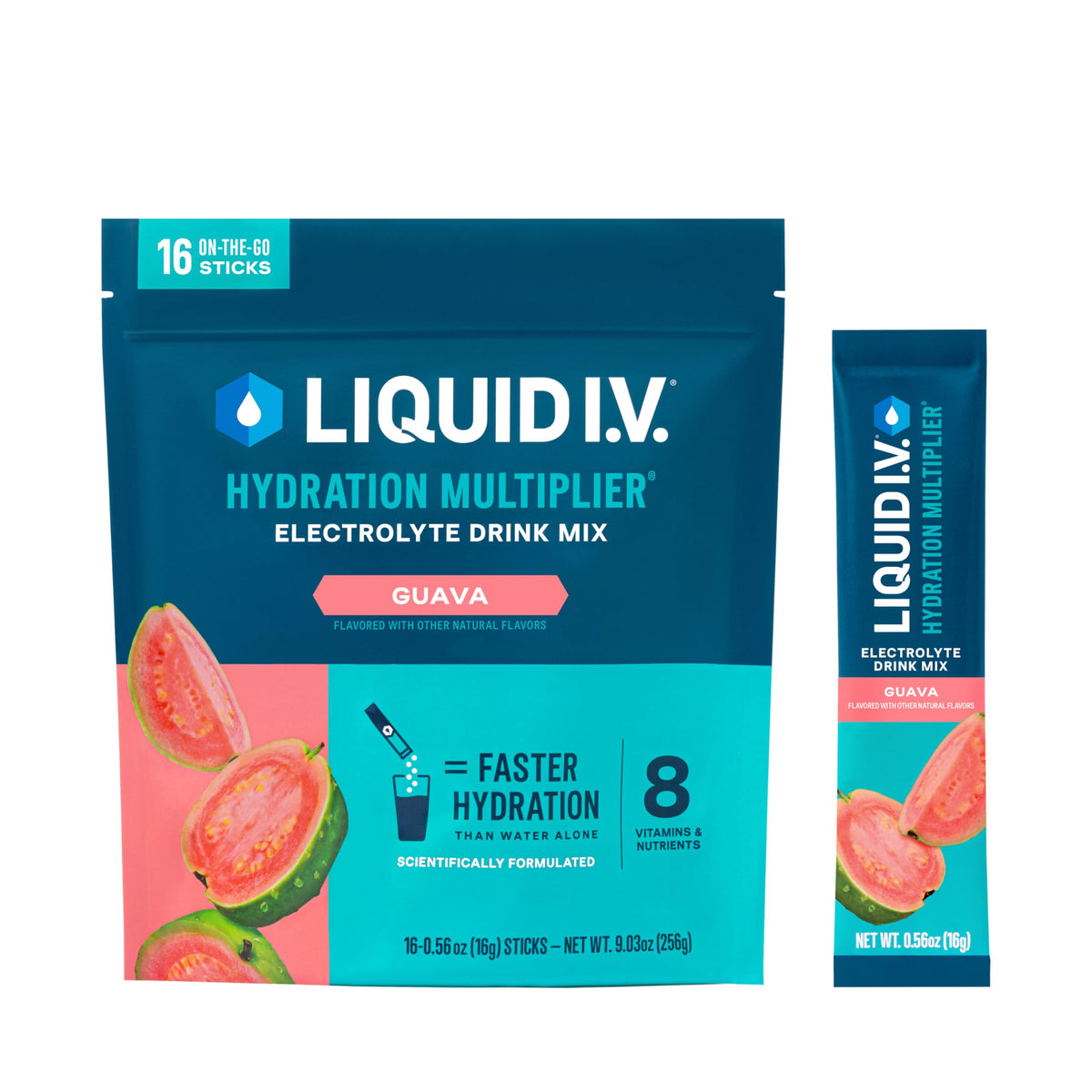 Liquid I.V. Hydration Multiplier Guava – sachet: hydratation rapide et pratique en déplacement.