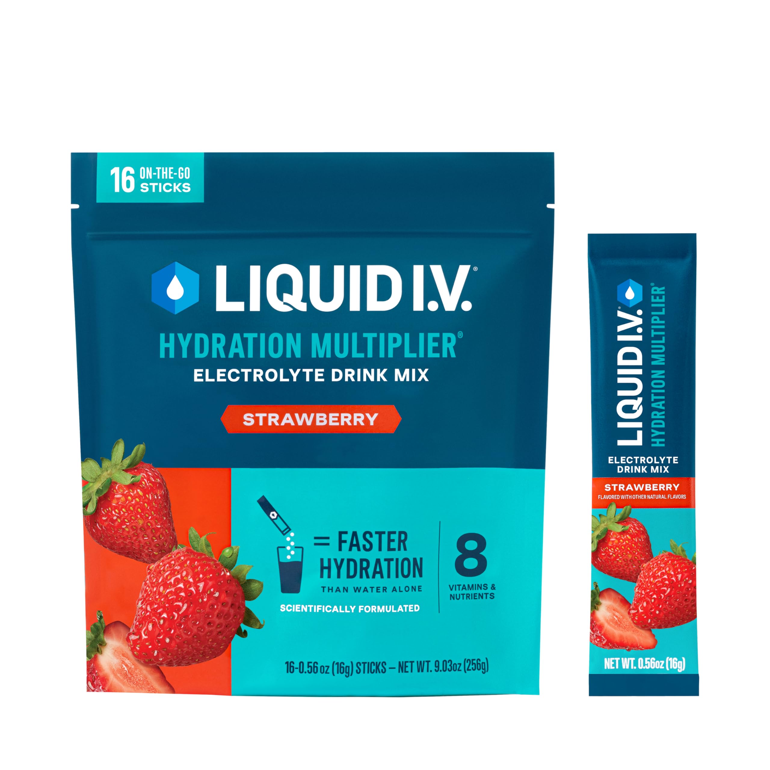 Liquid I.V. Hydration Multiplier sachet fraise prêt à verser dans l'eau