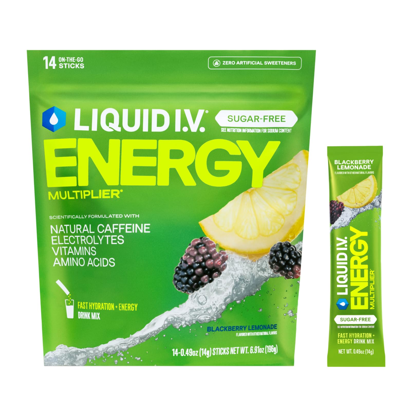 Liquid I.V. Hydration Multiplier Sans Sucre pack – énergie légère et hydratation prête.