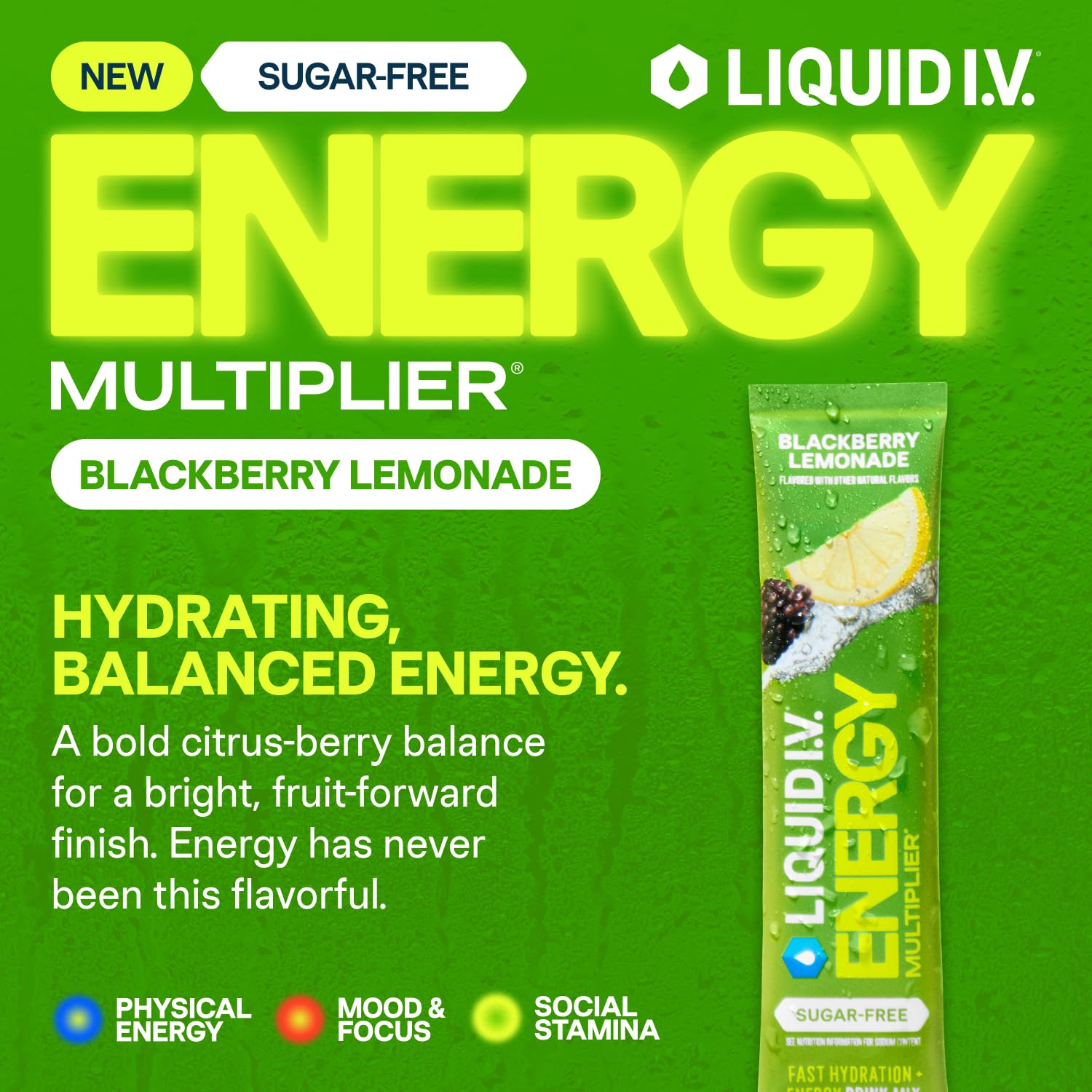 Liquid I.V. Hydration Multiplier Sans Sucre sachet – préparation rapide et hydratation pratique.