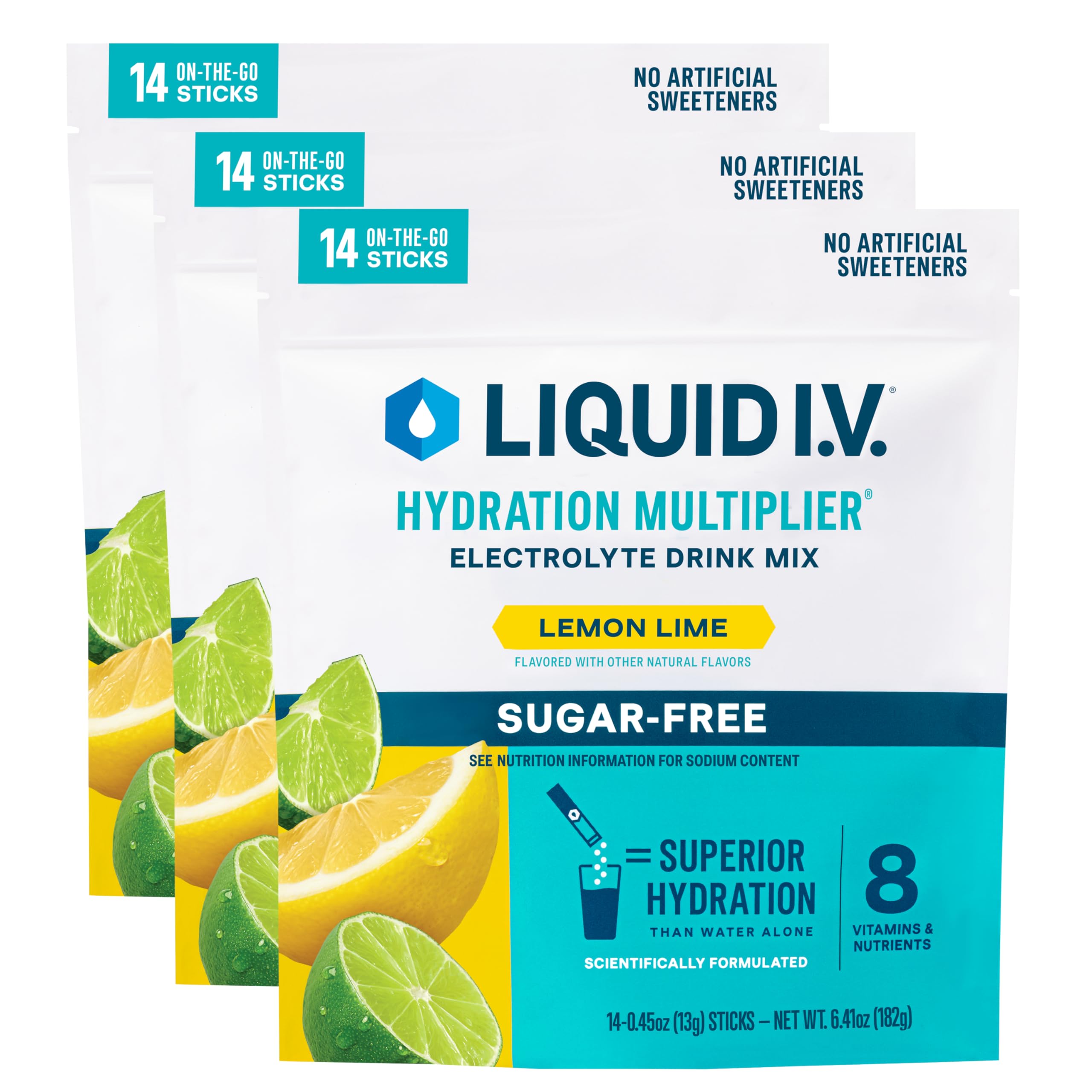 Liquid I.V. Hydration sans sucre goût citron-lime, sachet pratique pour déplacements
