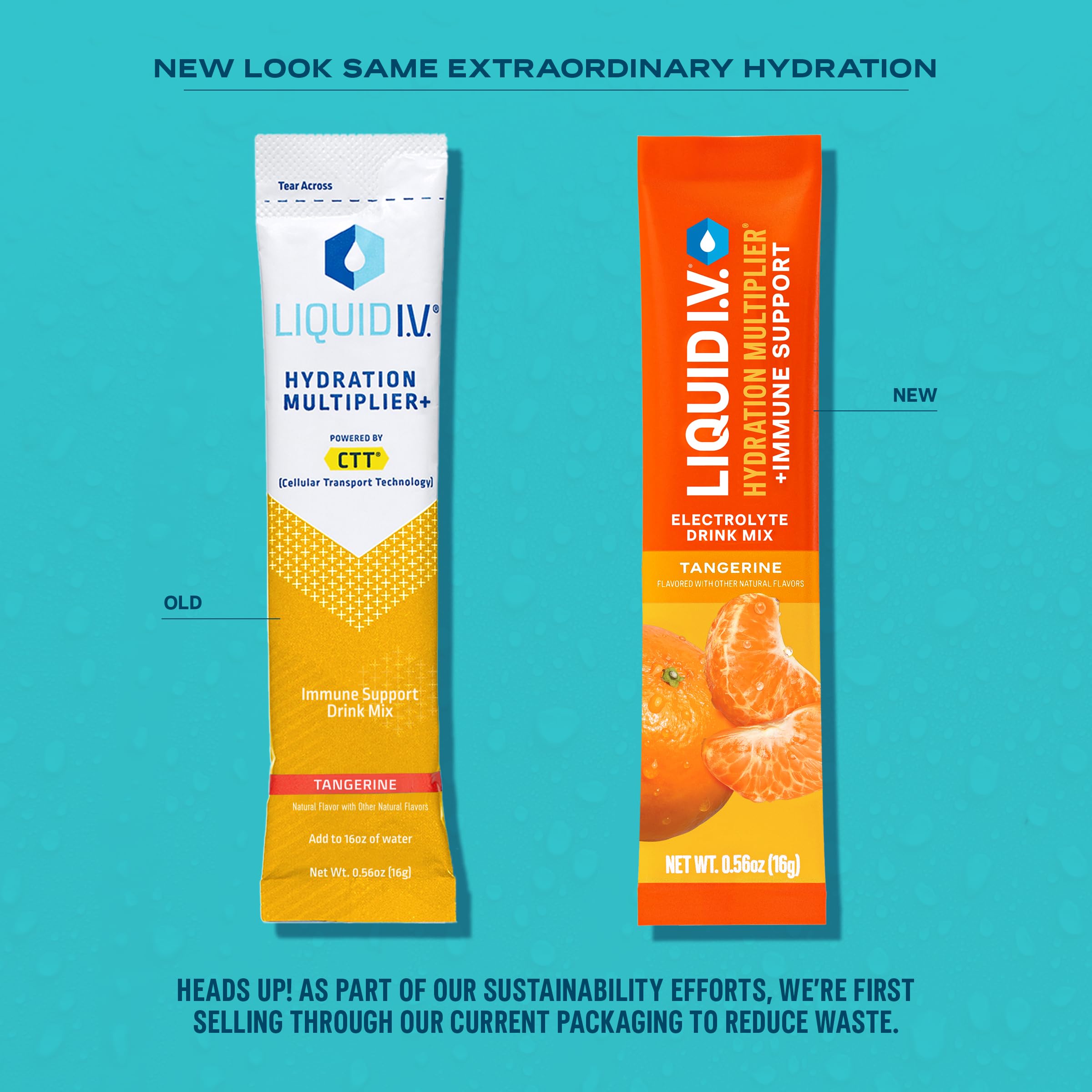 Étiquette produit Liquid I.V. Tangerine montrant le format pratique.