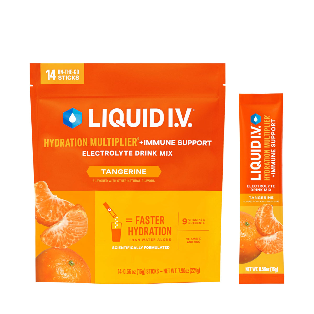Sachet Liquid I.V. Tangerine prêt à l’emploi pour une hydratation rapide.