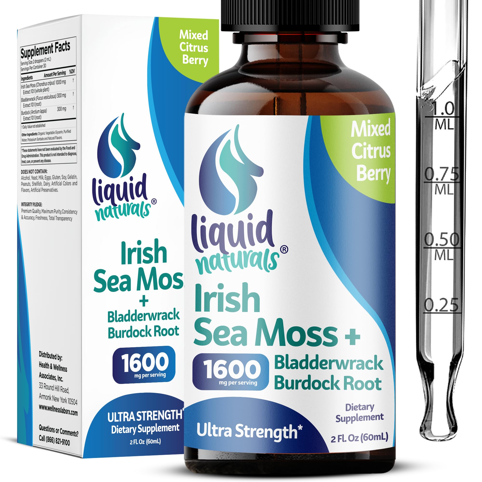 Gouttes Liquid Naturals algue irlandaise citrus-fruit rouge bouteille: énergie au quotidien.