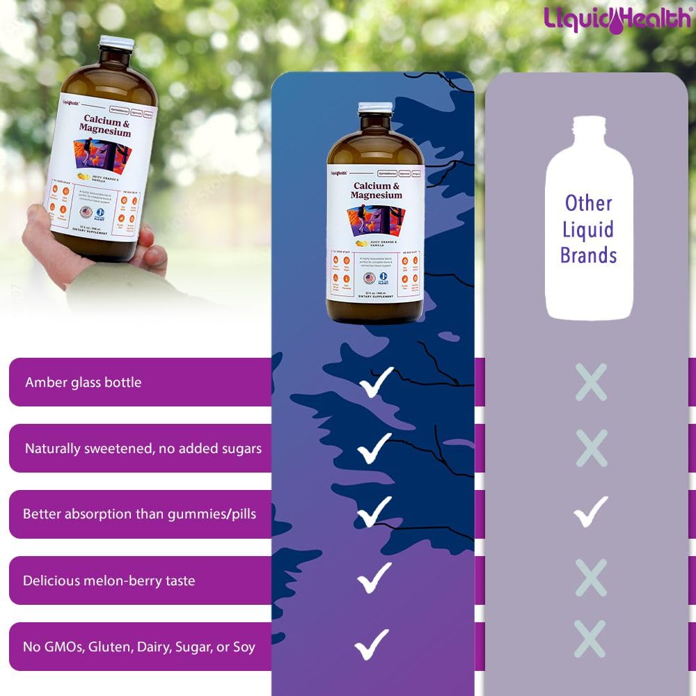 LIQUIDHEALTH Calcium et Magnésium : fabriqué aux États‑Unis et certifié sans OGM