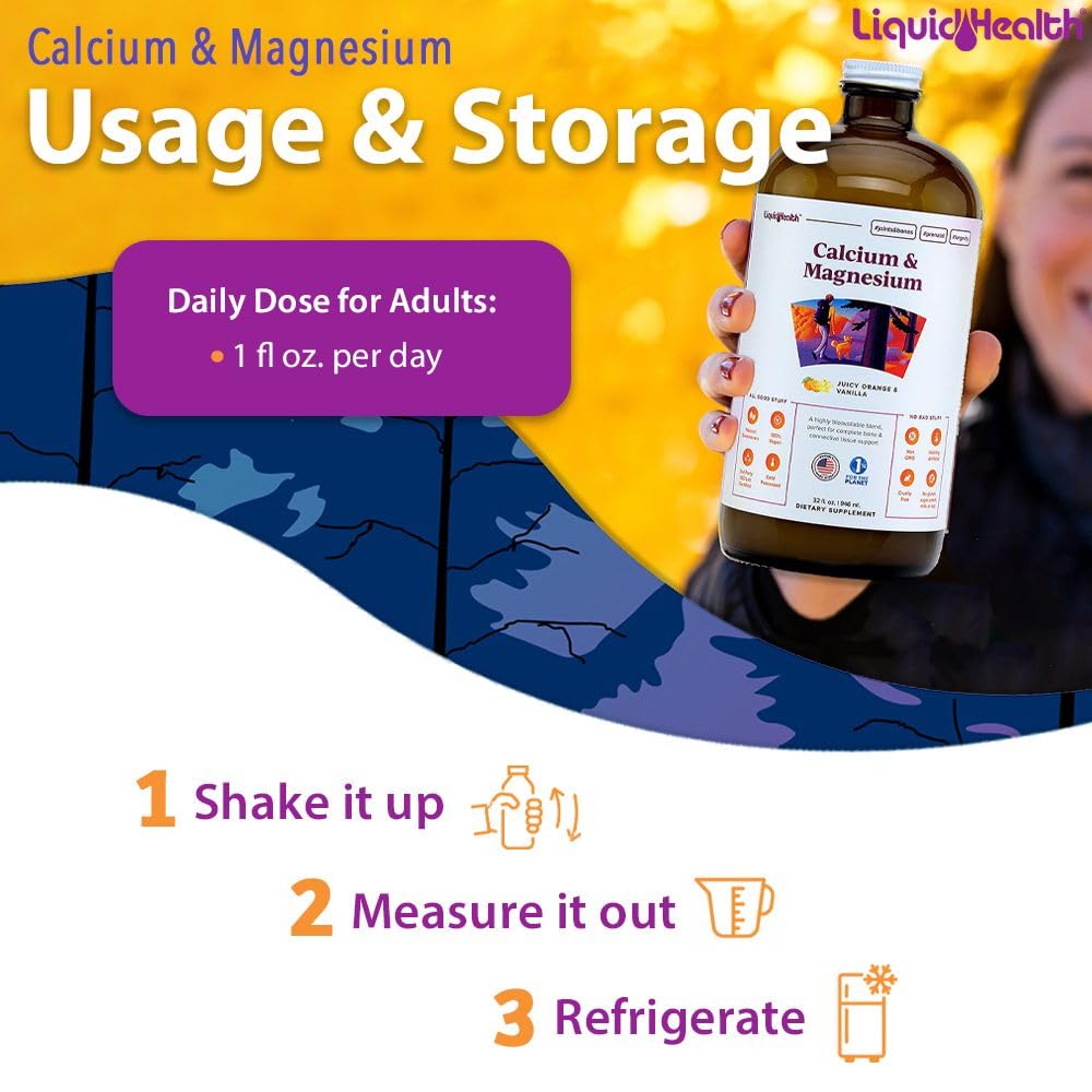 LIQUIDHEALTH Calcium et Magnésium : mélanger dans boisson ou smoothie pour meilleure assimilation