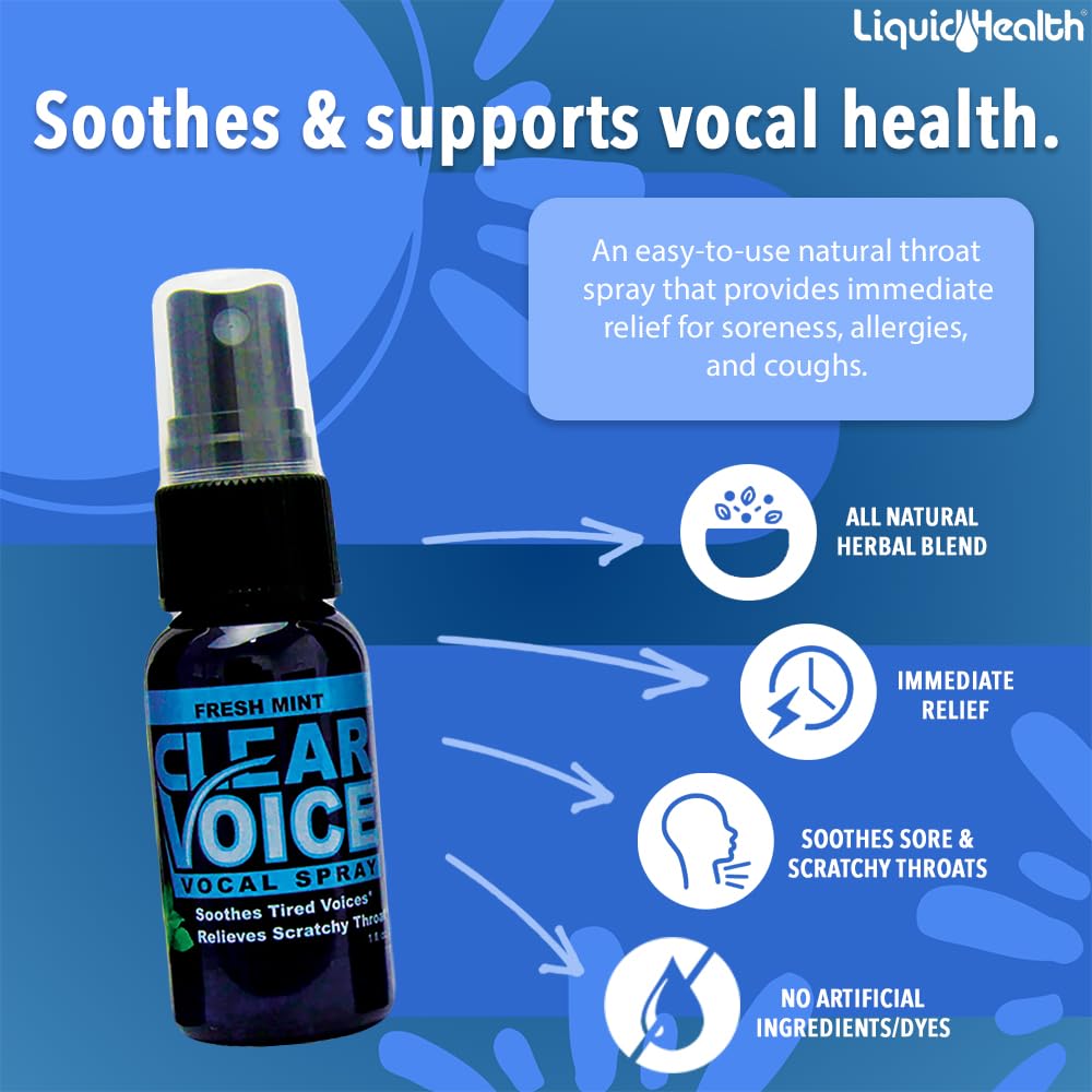 LIQUIDHEALTH Clear Voice: application-gorge pour calmer l'irritation avant de chanter.