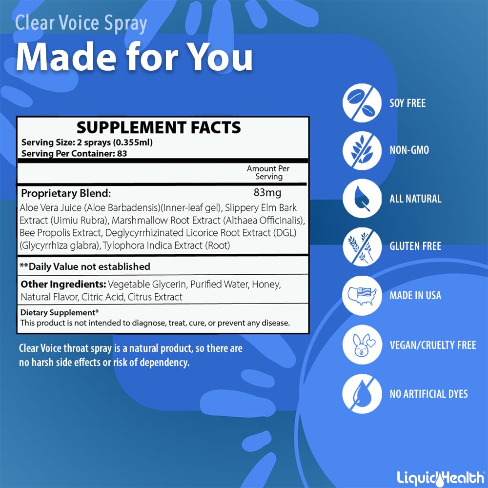 LIQUIDHEALTH Clear Voice: composition-herbes-naturelles favorisant l'hydratation et le confort.