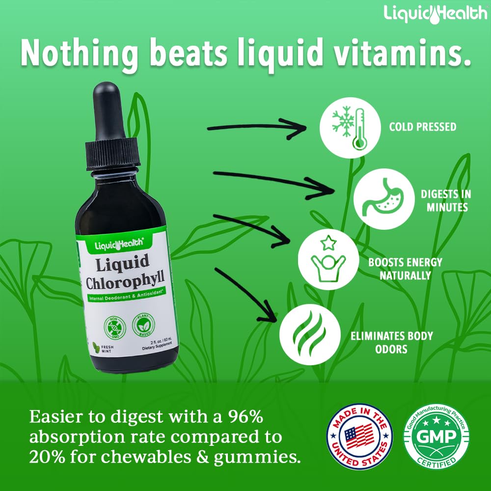 LIQUIDHEALTH Gouttes Chlorophylle – parfaites dans l'eau pour une utilisation simple