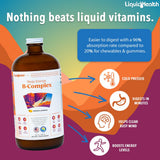 LIQUIDHEALTH Mega Energy B-Complex, etiquette: informations claires pour une utilisation quotidienne.