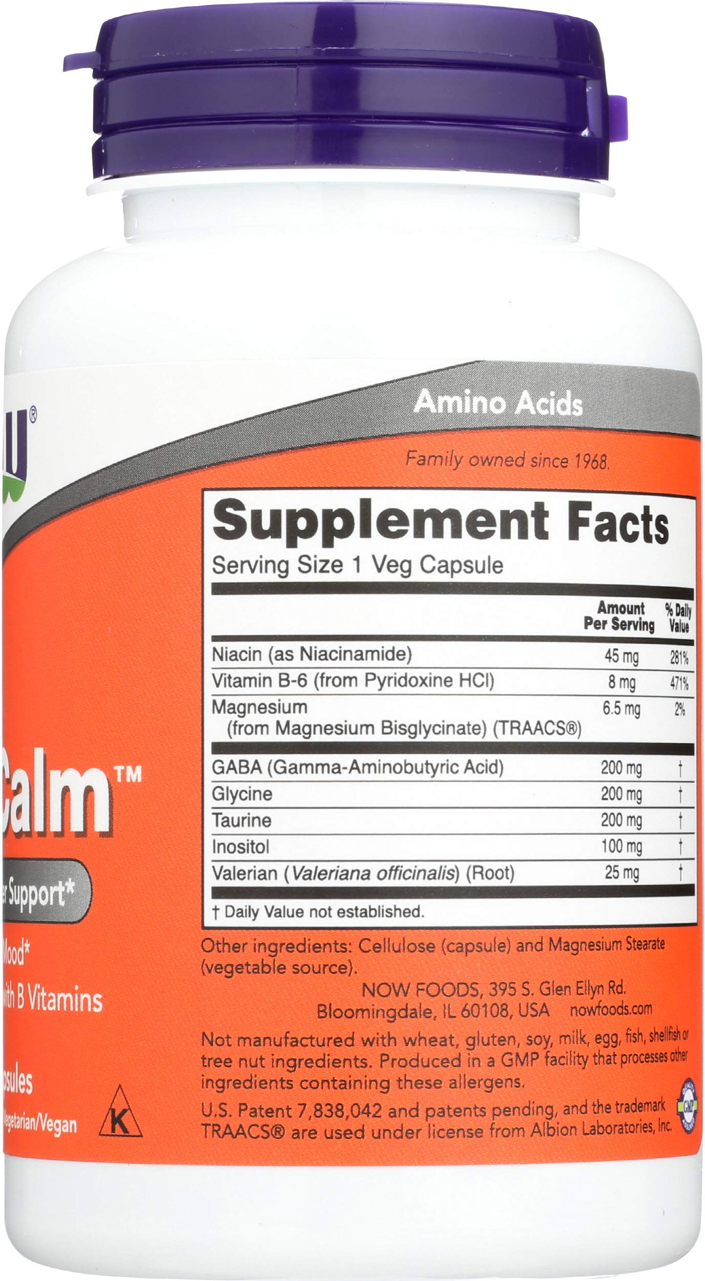 Fiche nutrition NOW Foods True Calm: éléments clés du mélange relaxant.