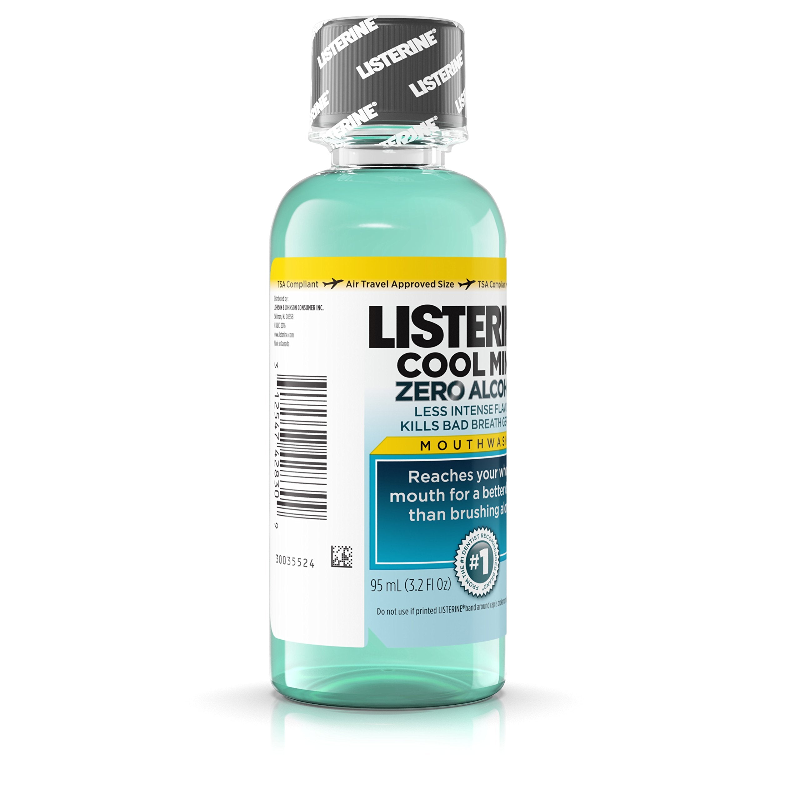 Bouteille Listerine Zero Caries menthe fraîche, format pratique sans alcool.