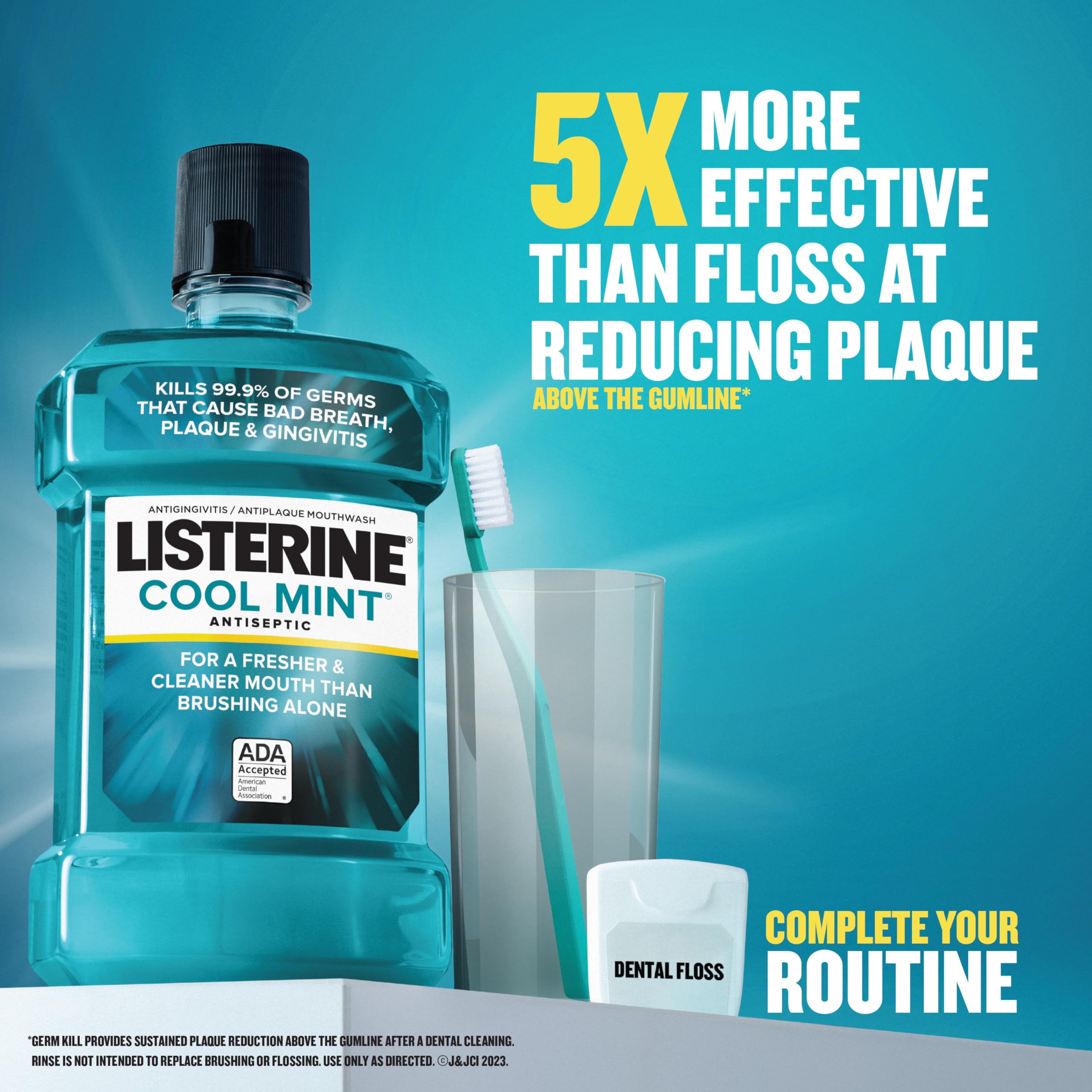 Listerine Cool Mint – Étiquette ADA, hygiène dentaire fiable.