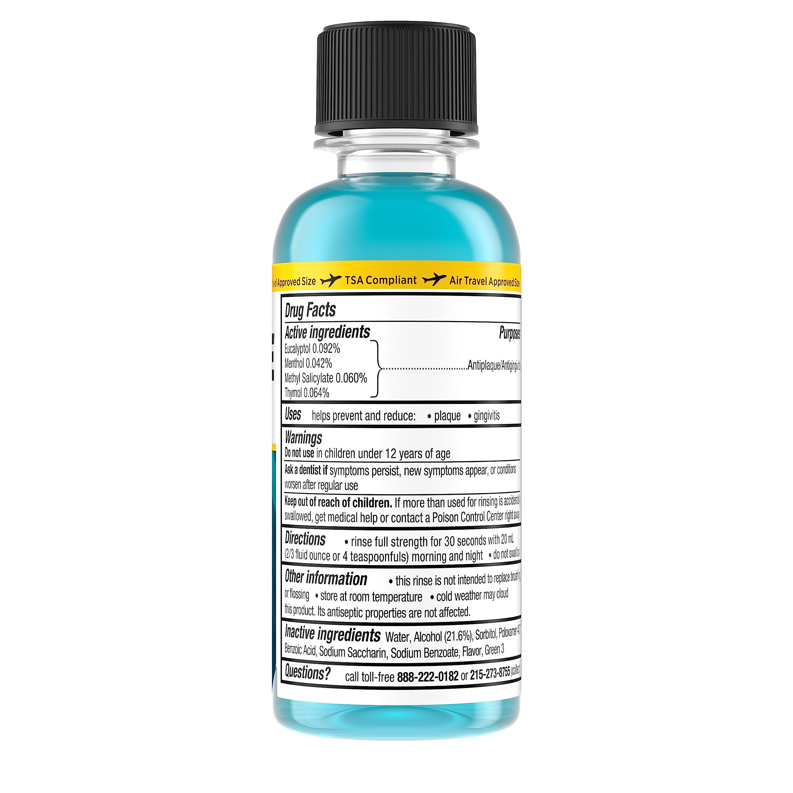 Listerine Cool Mint – Germes entre dents, protection possible lors du rinçage.