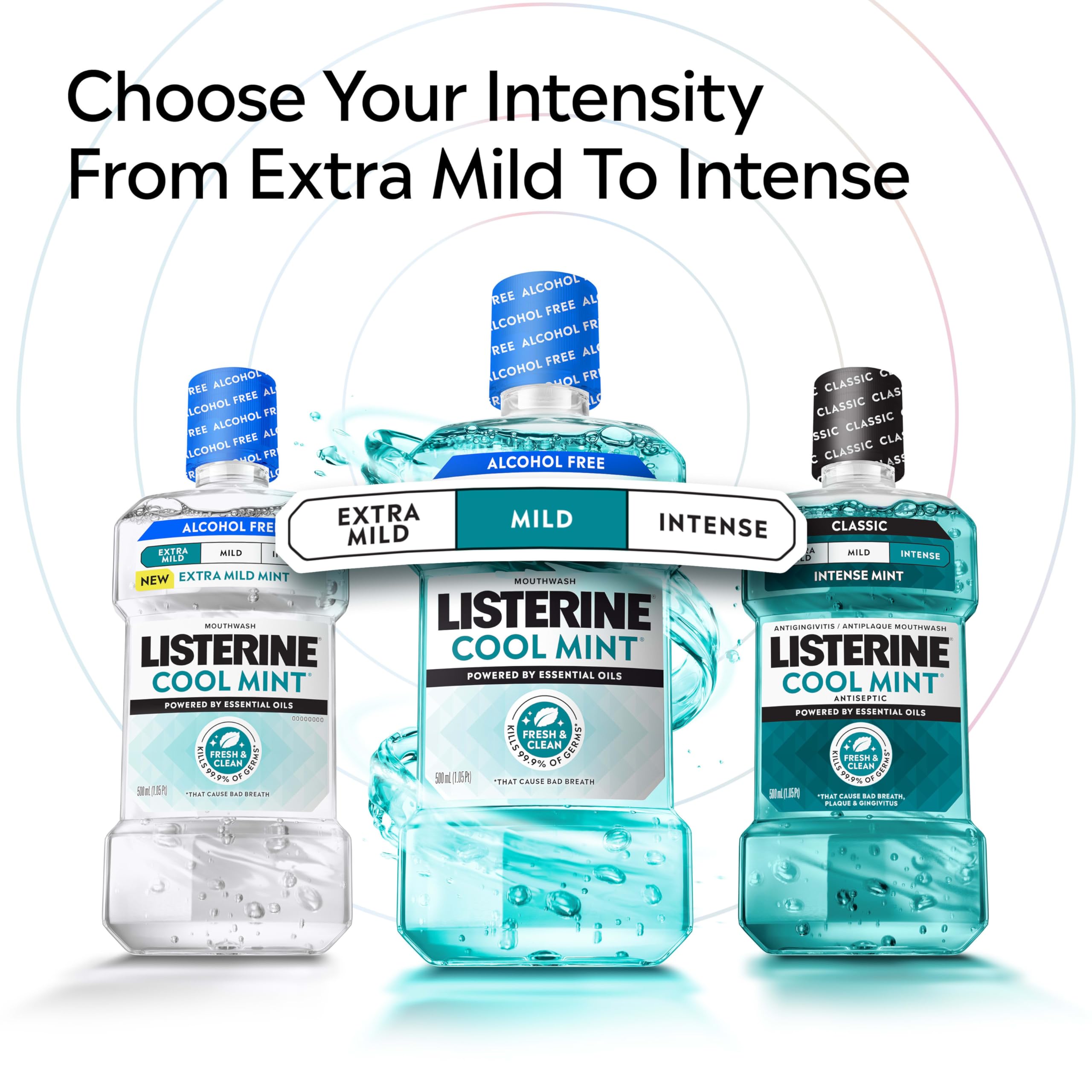 Format familial de Listerine Cool Mint sans alcool, idéal pour usage quotidien
