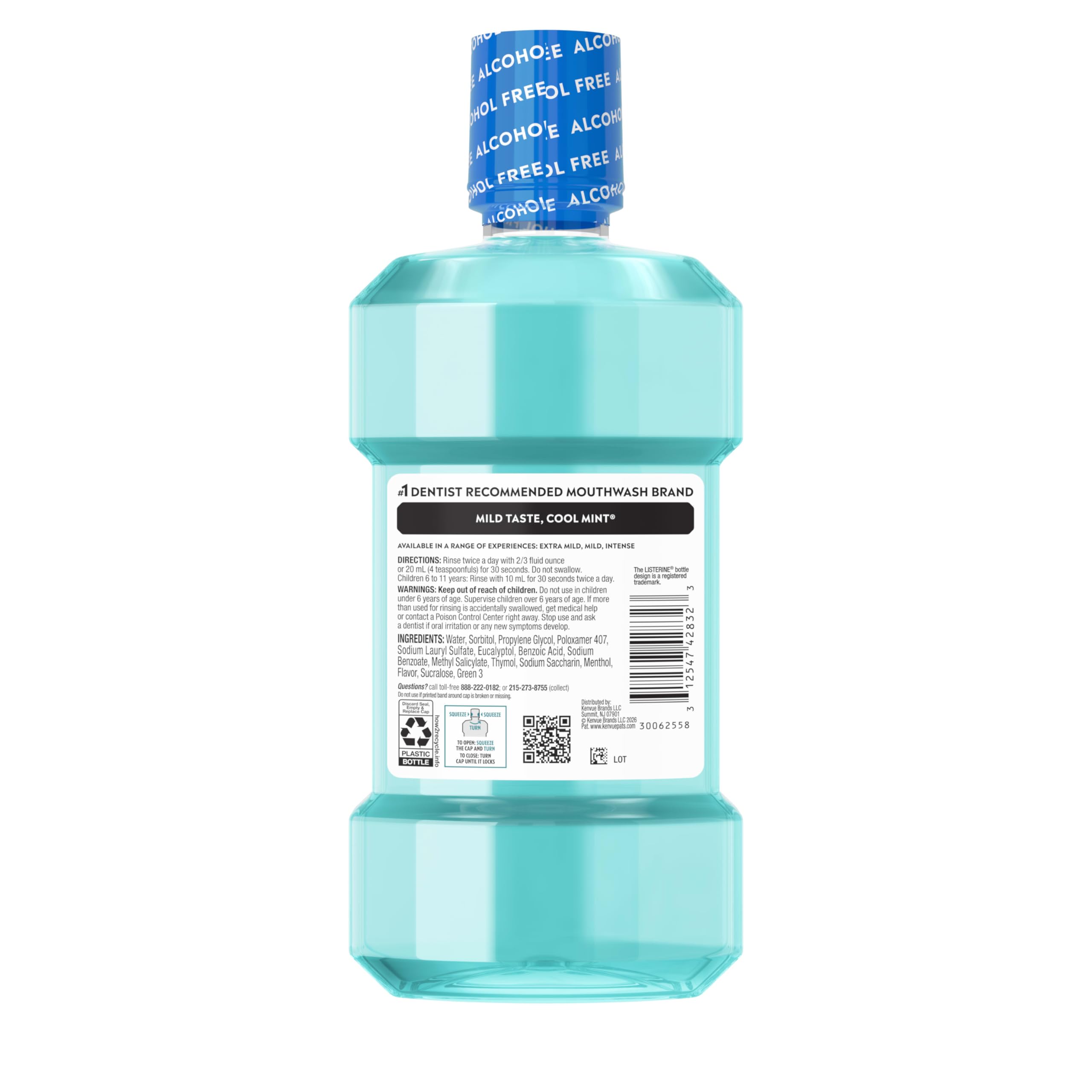 Format voyage de Listerine Cool Mint sans alcool, pratique en déplacement